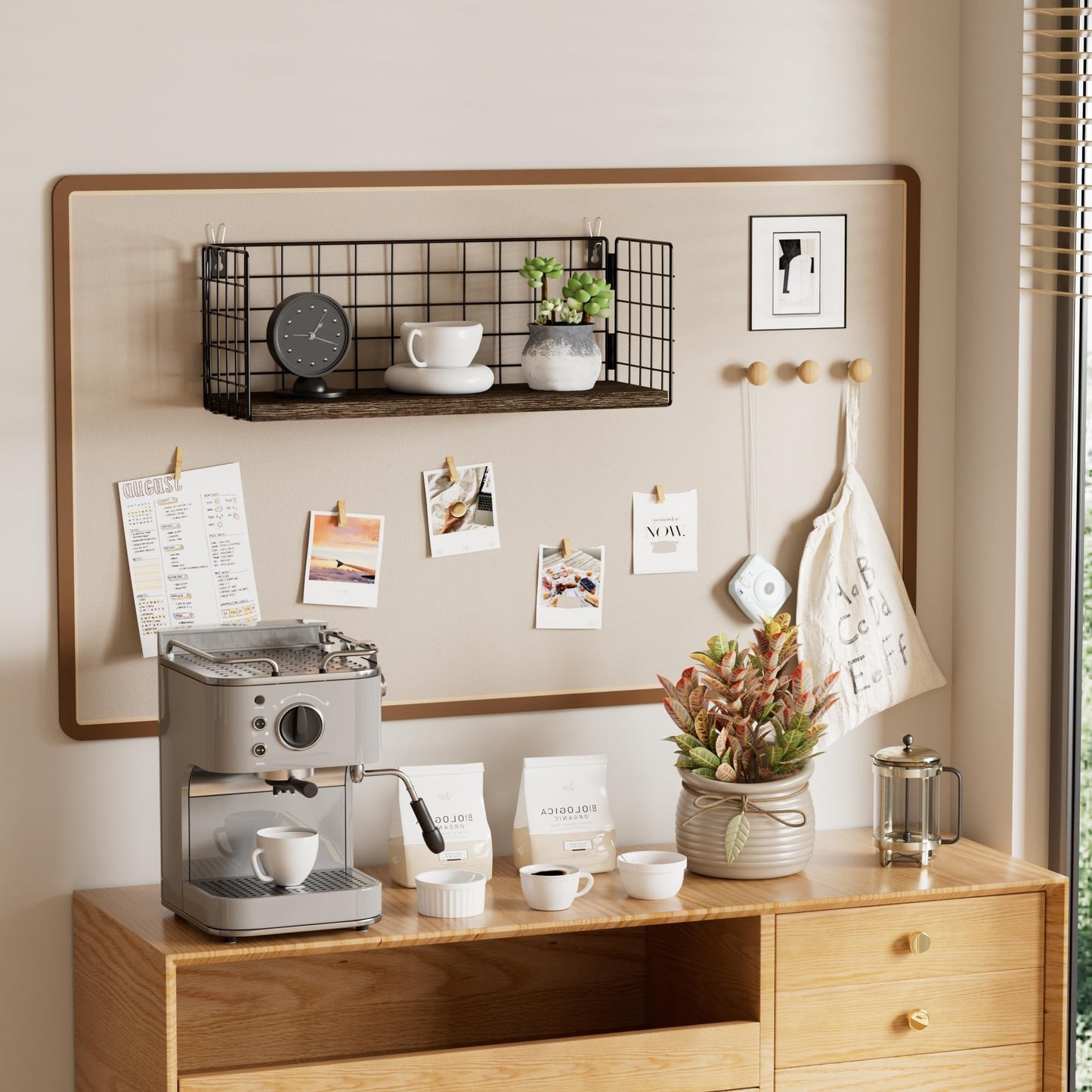 SoaShower Floating Cubicle Shelf with Hooks, Paulownia Wood Desktop Organizer for Office Cubicle