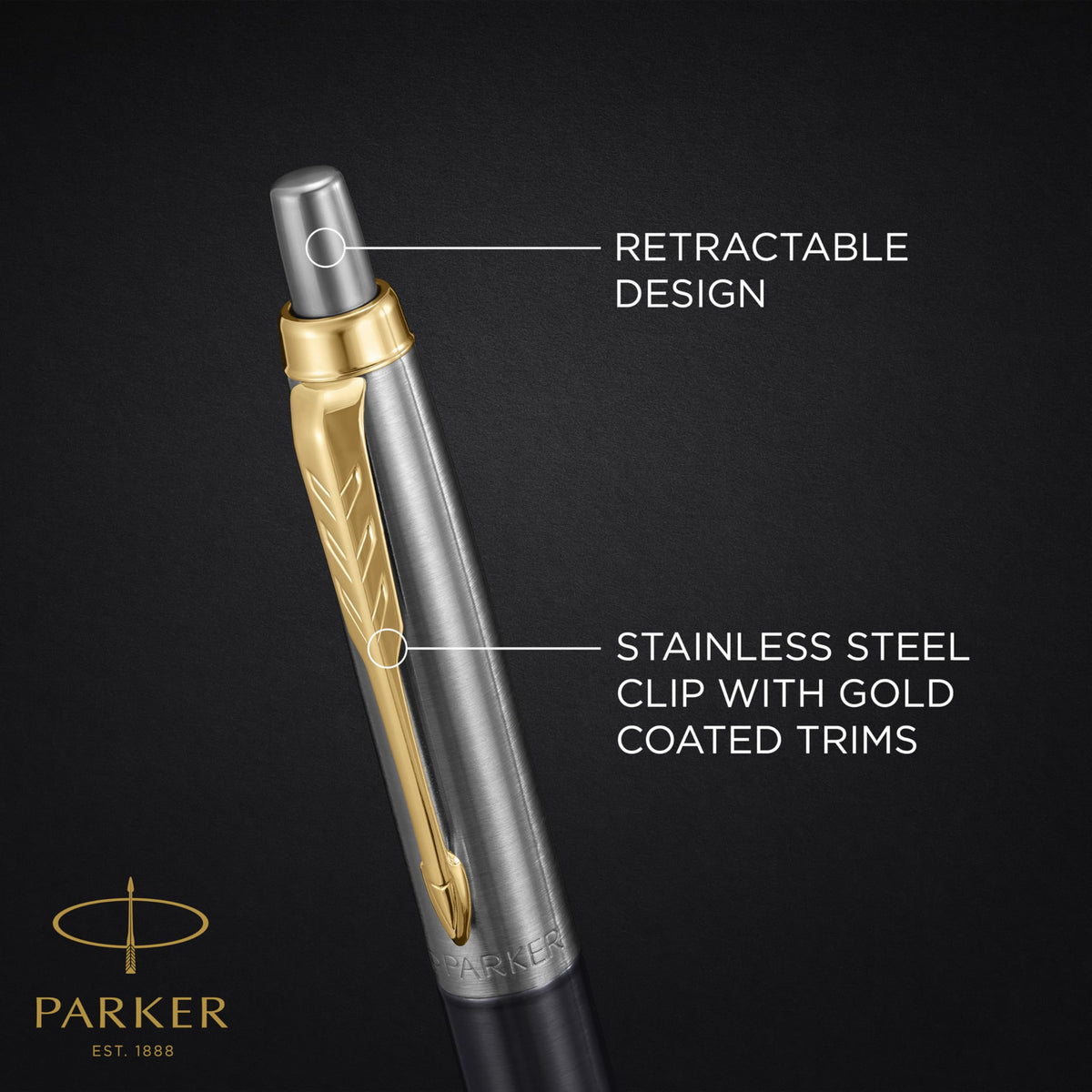 PARKER Jotter XL Ballpoint Pen | Grey Lacquer with Gold Trims | Medium Point | Blue Ink Refill |