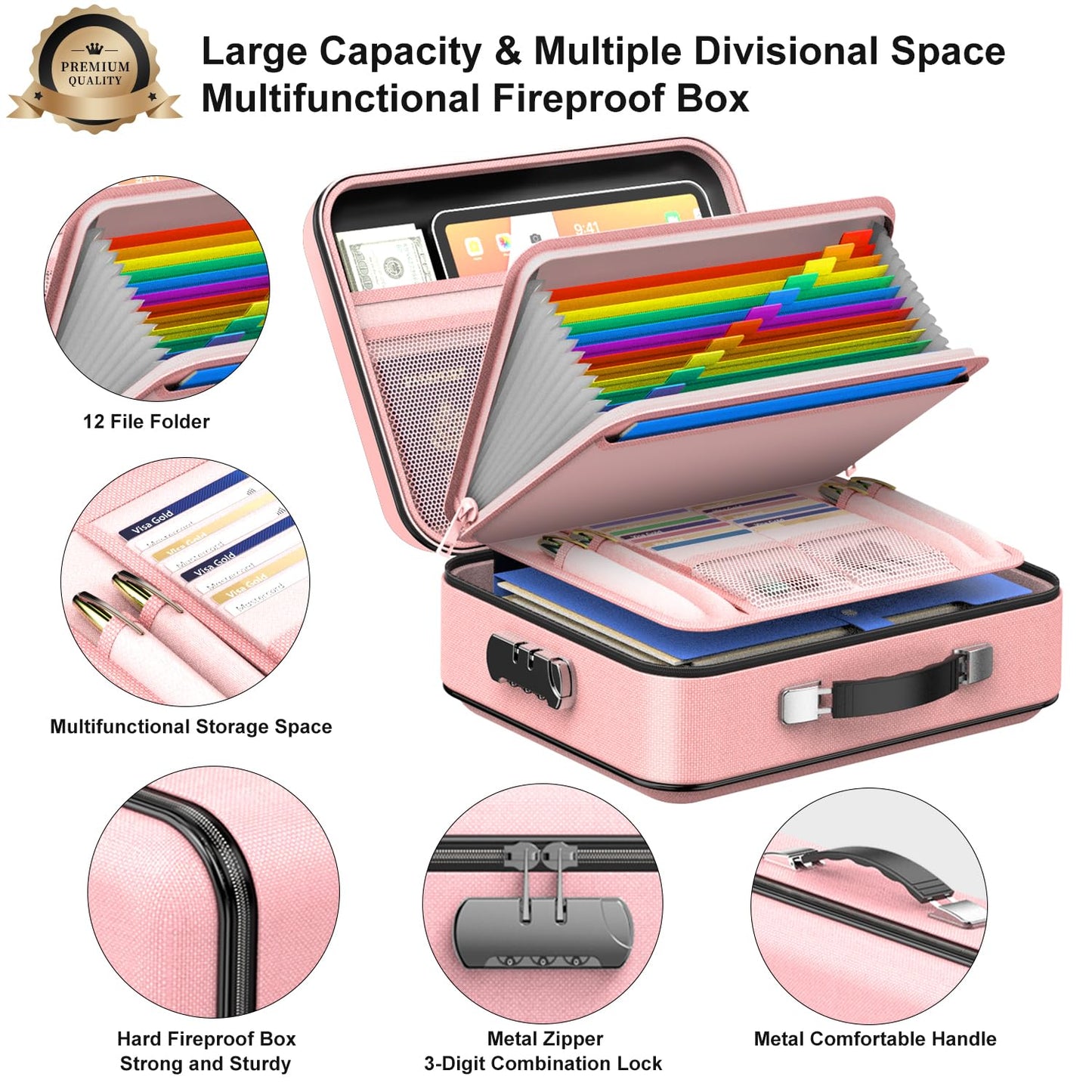 COLCASE Fireproof Document Organizer with Lock, Hard Fireproof Document Box
