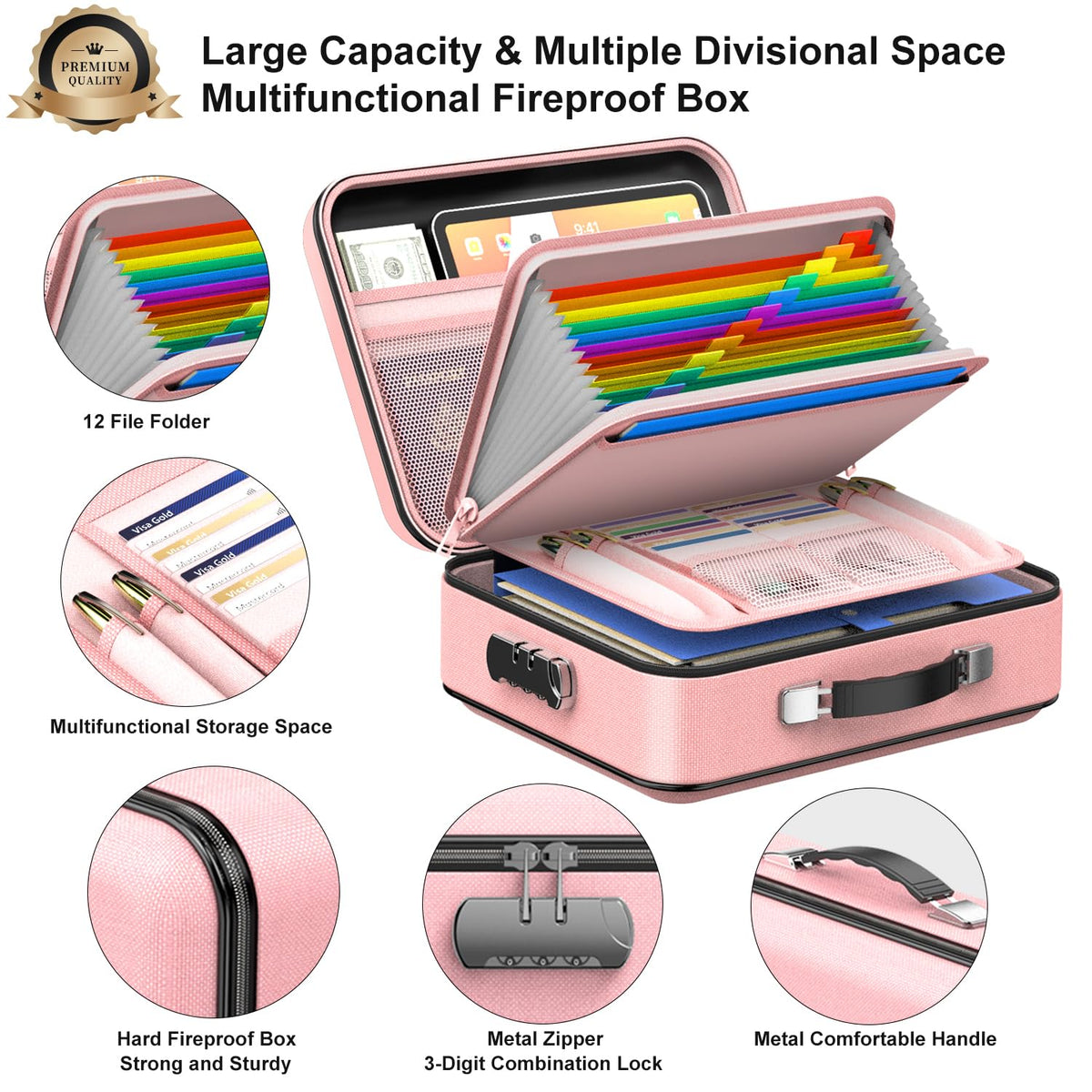 COLCASE Fireproof Document Organizer with Lock, Hard Fireproof Document Box