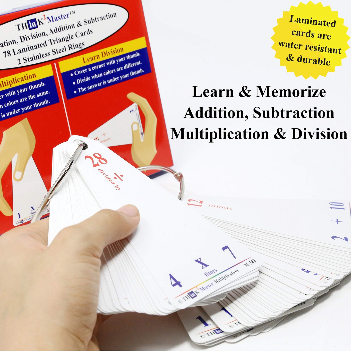 Think2Master Premium Laminated Multiplication Division Addition & Subtraction Triangle Flash Cards