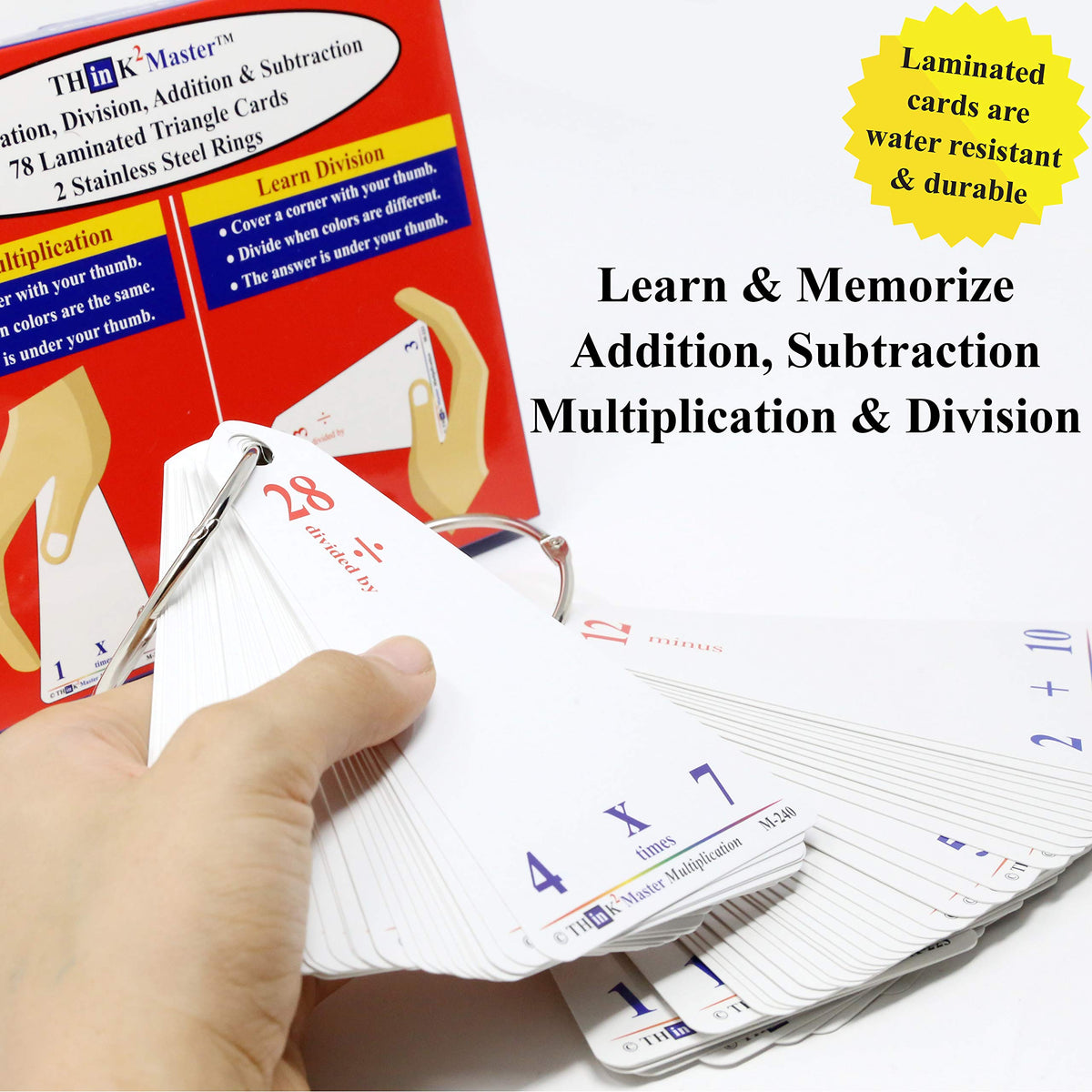 Think2Master Premium Laminated Multiplication Division Addition & Subtraction Triangle Flash Cards