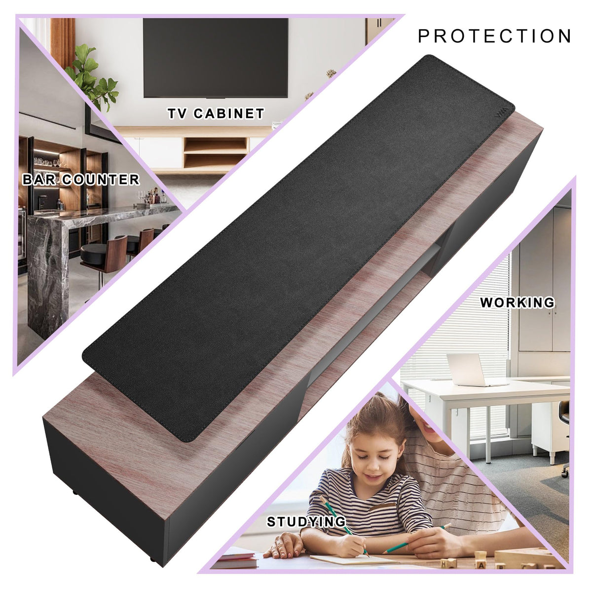 Vyaaa 70.8"x15.7" PU Leather & Cork Large Desk Mat (Black) - XXL Extended Mouse pad, Reversible