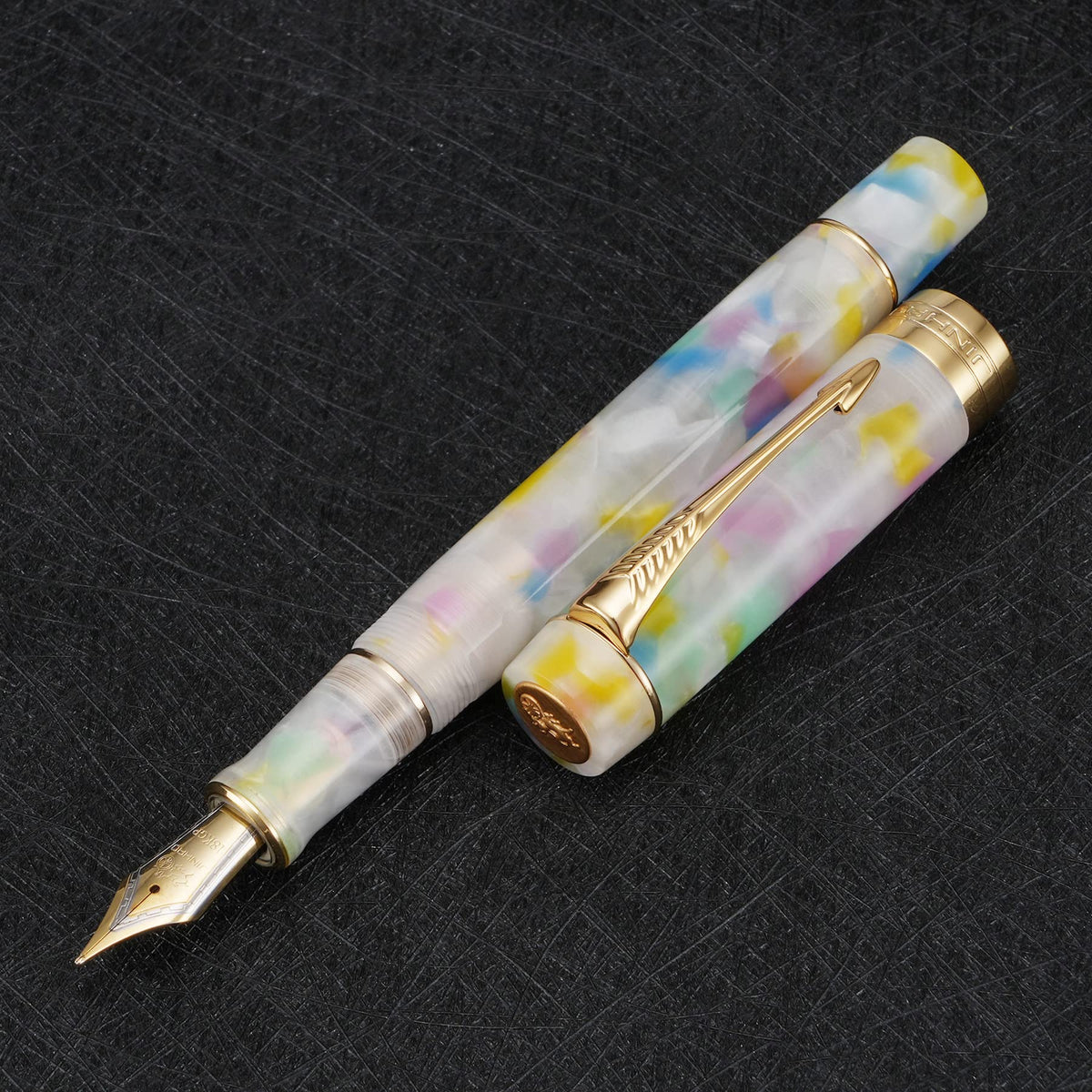 Jinhao 100 Classic Fountain Pen Rainbow Celluloid, Extra Fine Nib with Converter and Pen Case Set