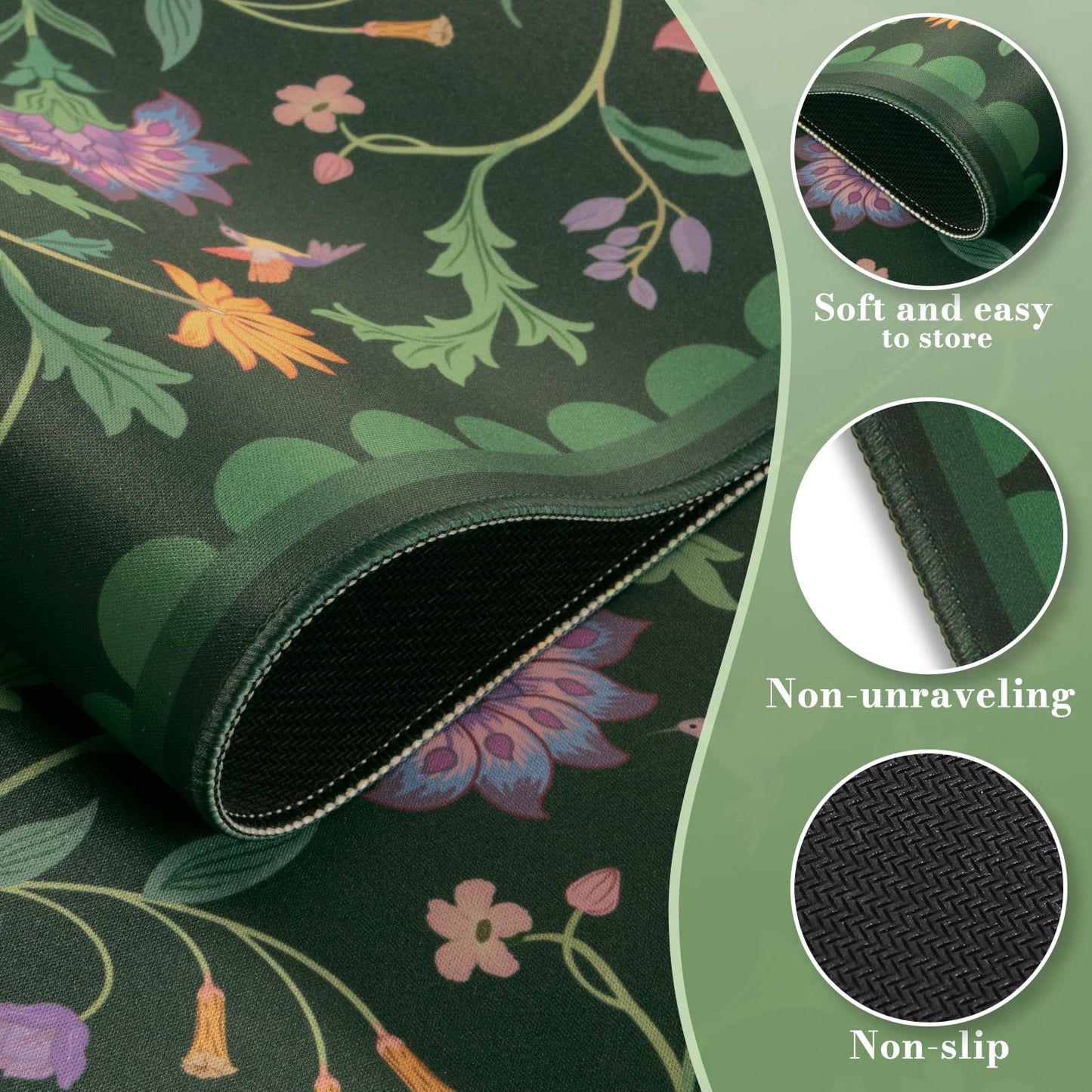 HAOCOO Moss Green Aesthetic Desk Pad, Large Keyboard Mat with Stitched Edge