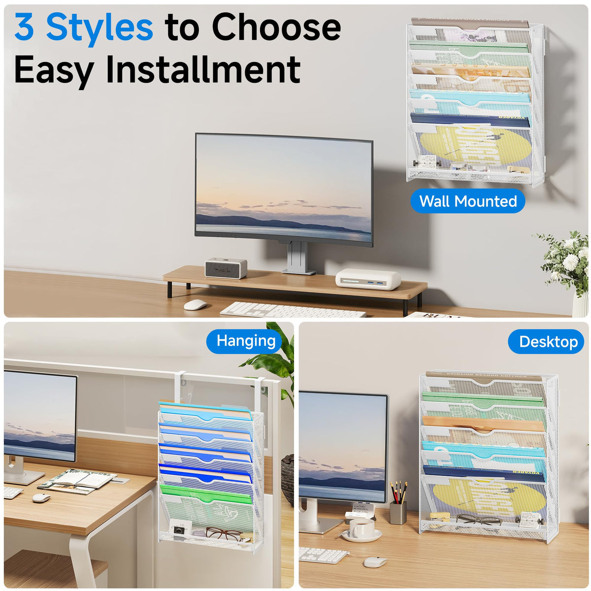 Lavatino 6-Tier Hanging File Organizer, Wall Mount File Holder for Mails Folders Papers Magazine