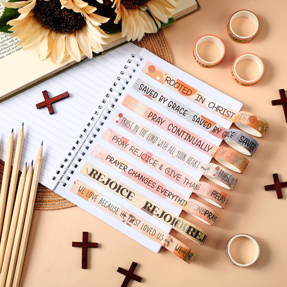 Janlaugh 24 Rolls Christian Washi Tape Gifts, Boho Faith Religious
