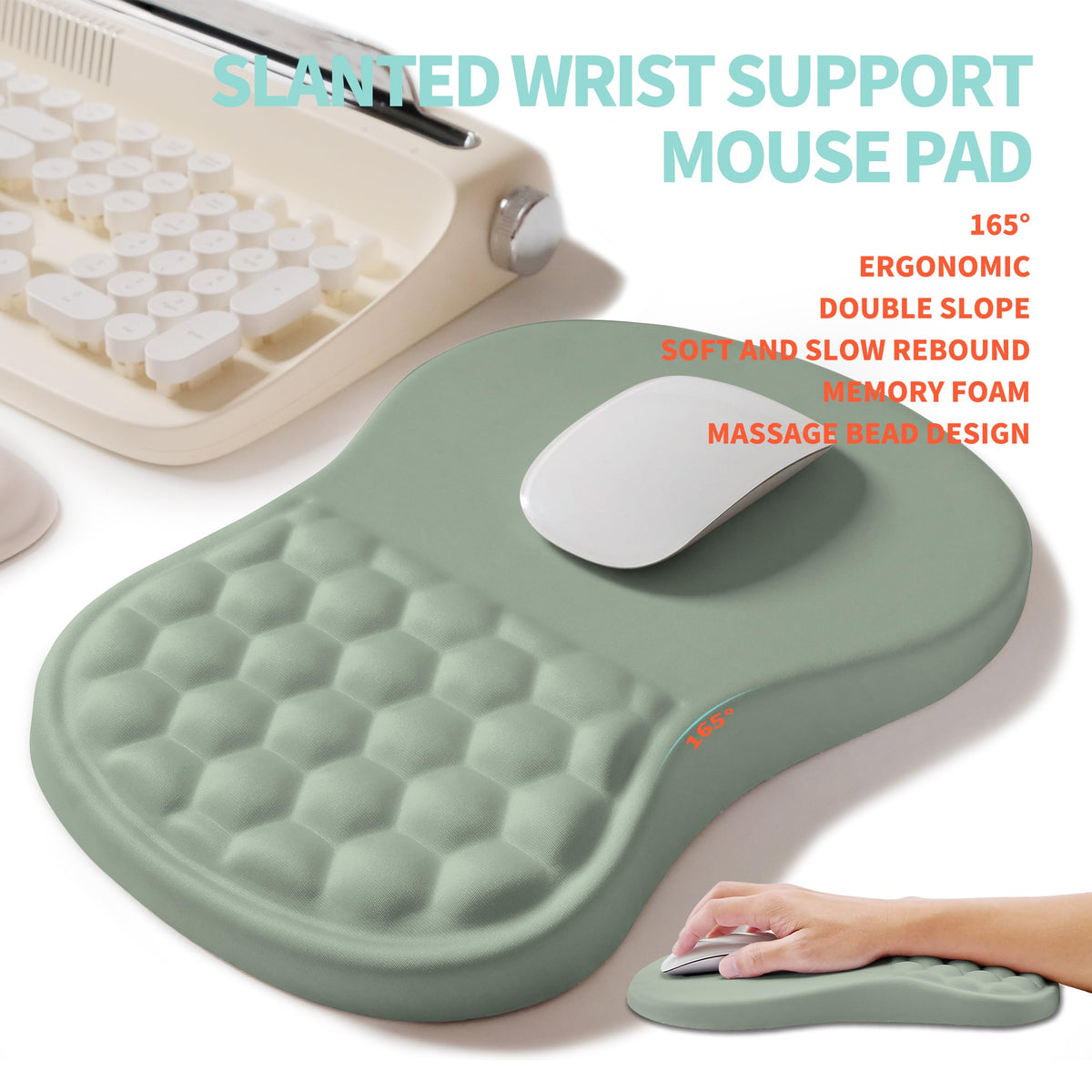 KUOSGM 2-in-1 Ergonomic Set, Wave Rise Keyboard Wrist Rest and Massage Bulge Slope Mouse Pad Wrist