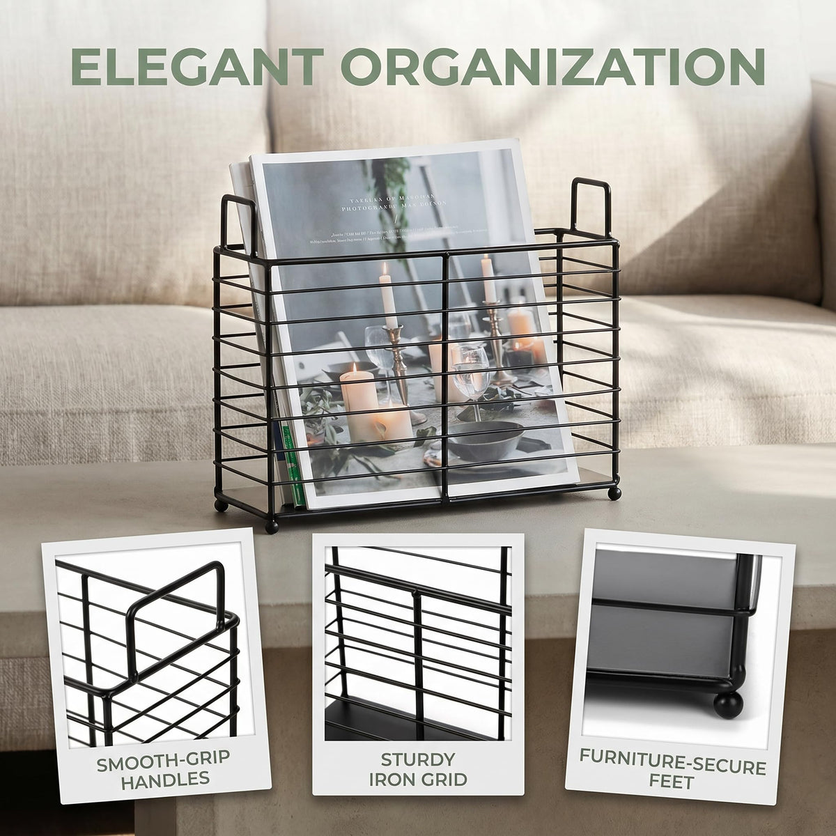 Noamus Metal Magazine Rack, Newspaper Book Tablet Storage Basket, File Holder Mail Organizer Bin