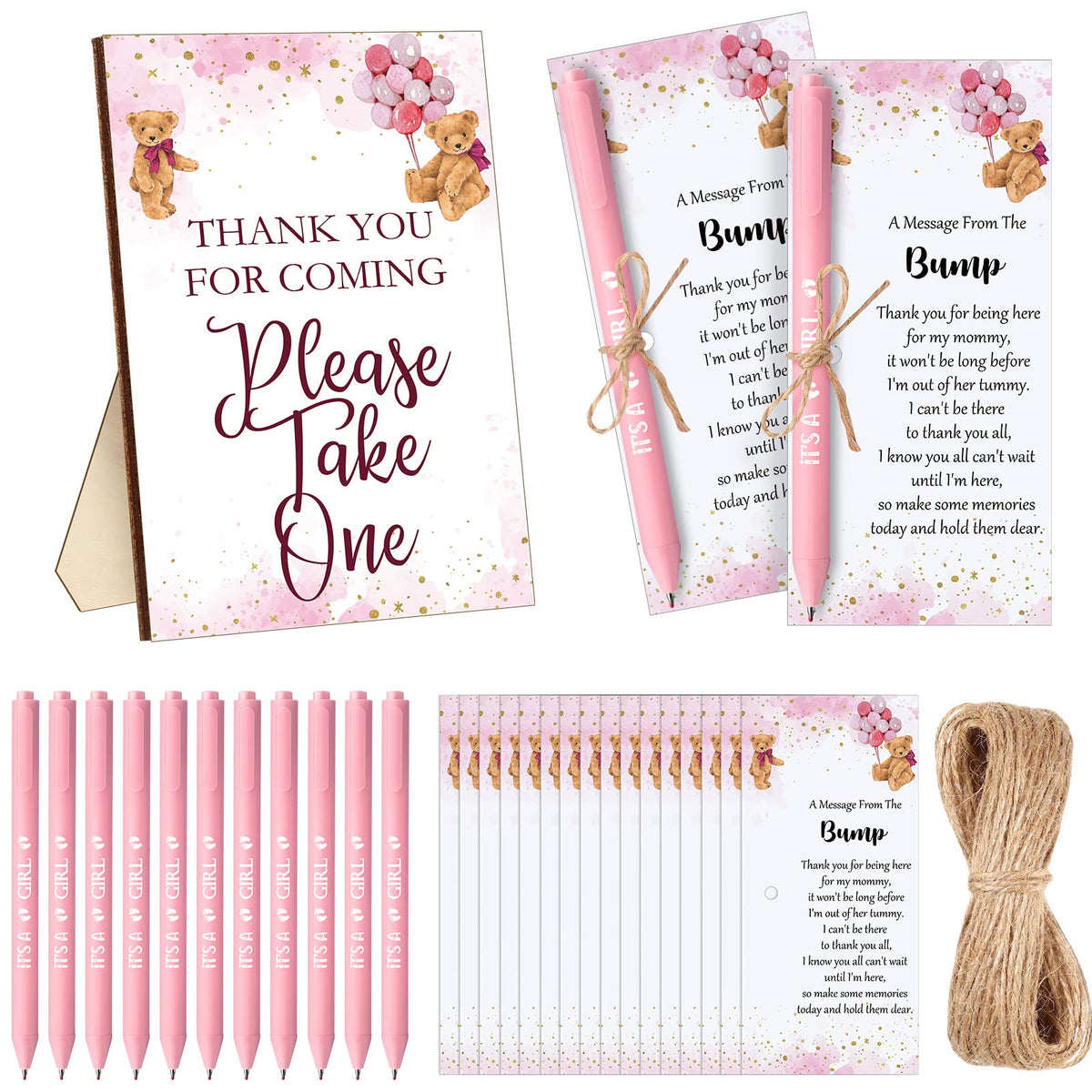 Sintuff 50 Set Baby Shower Party Favors for Guests, Pink, Bear