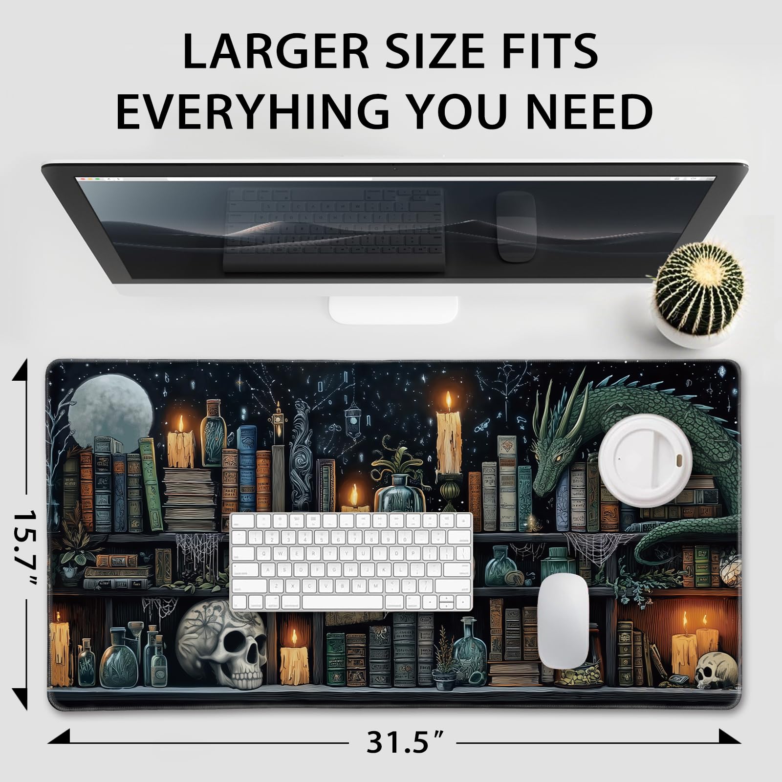 Mcapirivo Mystical Gothic Library Large Gaming Mouse Pad Desk Mat 31.5x15.7