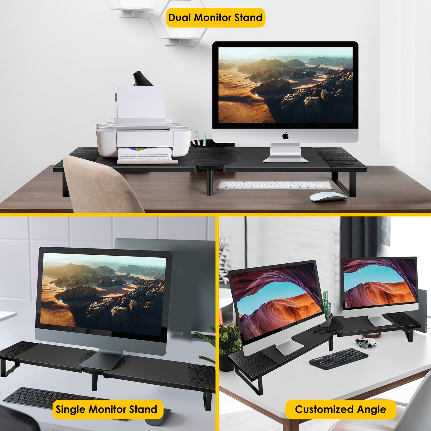 Across-Star Dual-Monitor Stand for Desk - Large Adjustable Length and Angle Riser for 2 Monitors