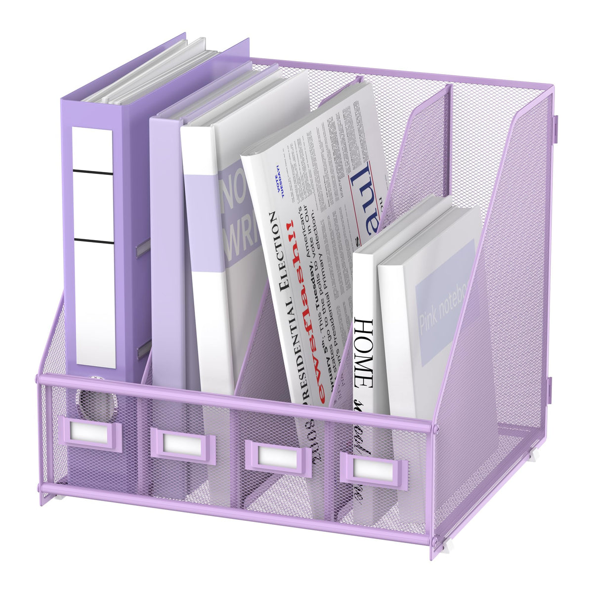 4-Compartment Magazine File Holder and File Organizer for Desk, Purple