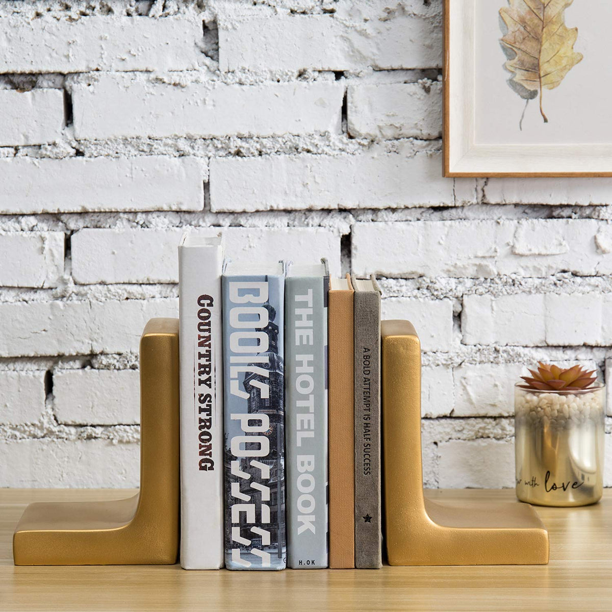 MyGift Modern Gold Concrete Office Bookshelf Decor Bookends for Heavy Book and Textbooks, Desktop