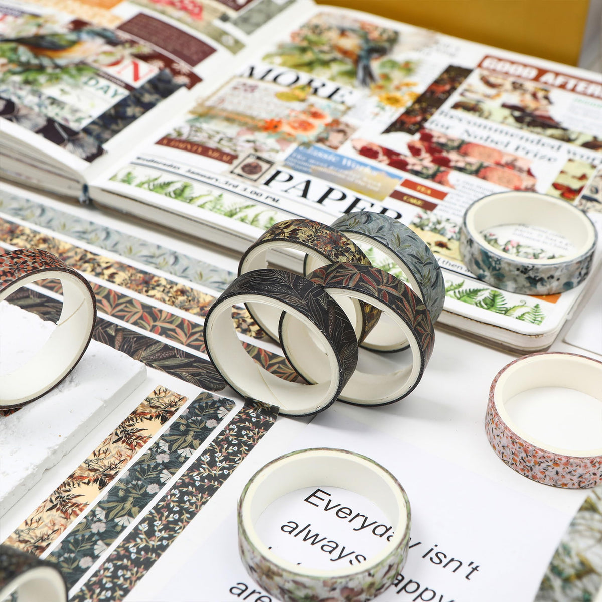 YUBX Flowers Washi Tape Set 60 Rolls Leaves Patterns Decorative Skinny Fall Masking Tapes for Arts