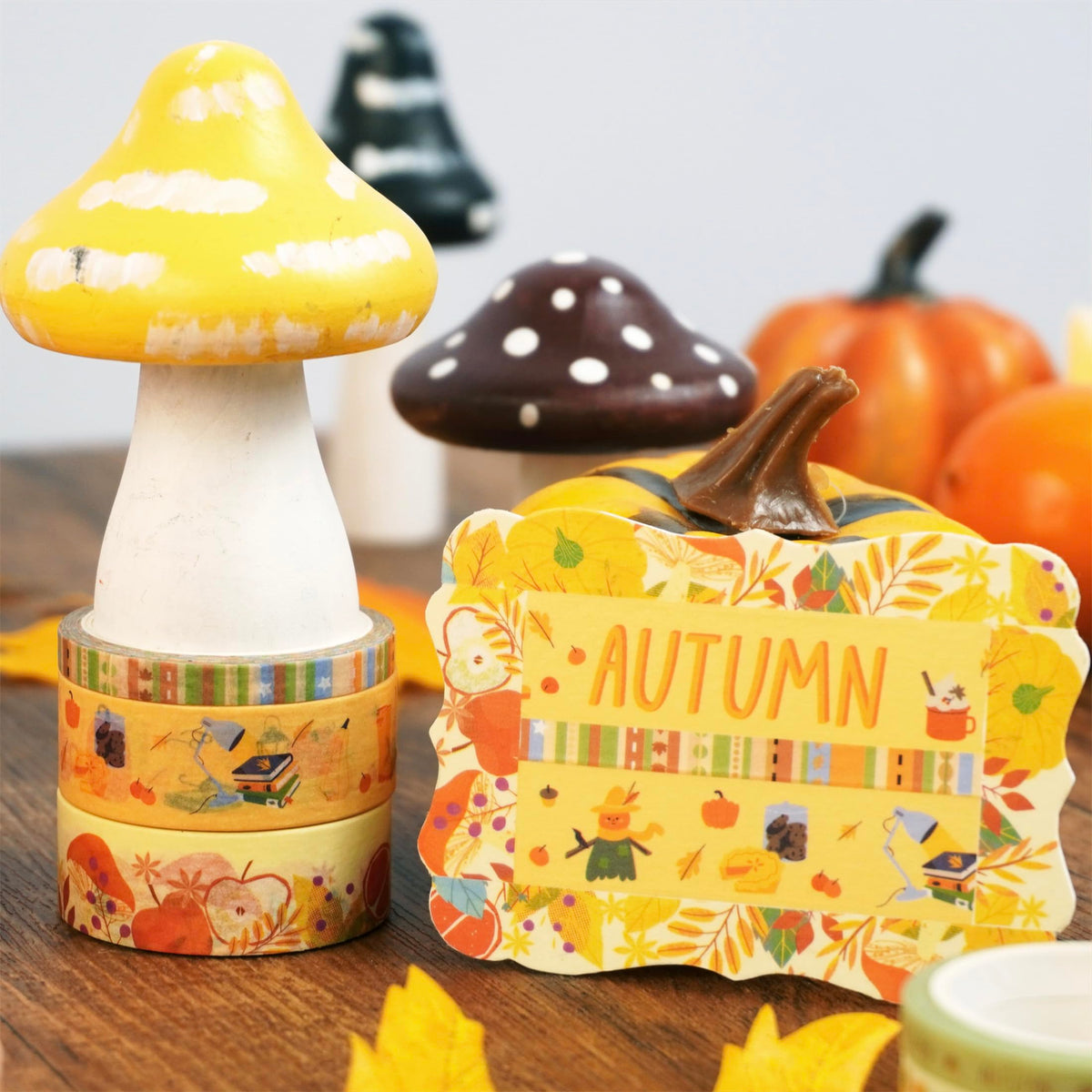YUBX Autumn Washi Tape Set 18 Rolls Fall Printed Embellishment Yellow Decorative Masking Tapes for