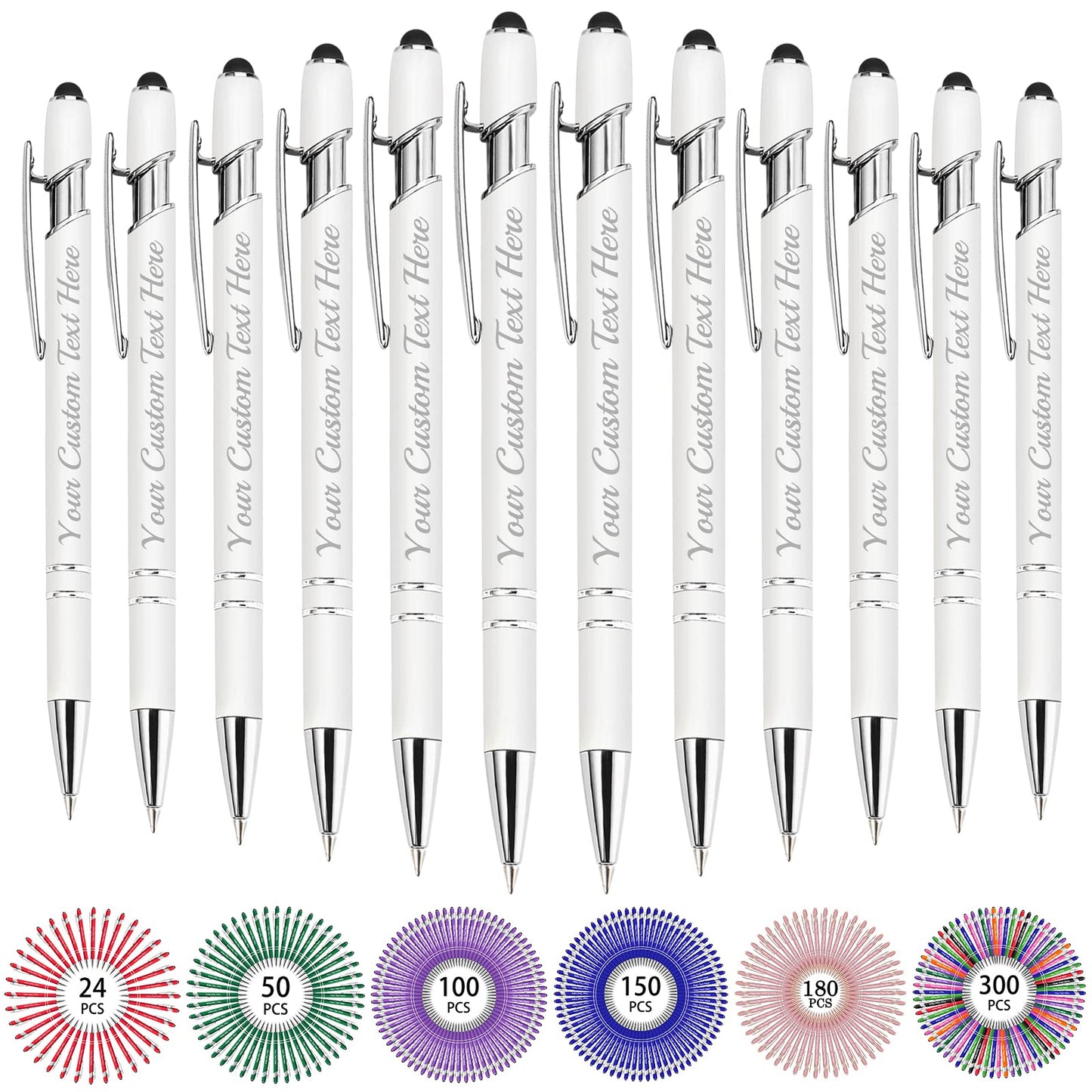 Hapelf Up to 500 Bulk Personalized Pens Custom Engraved Ballpoint Pen with Stylus Tip Retractable