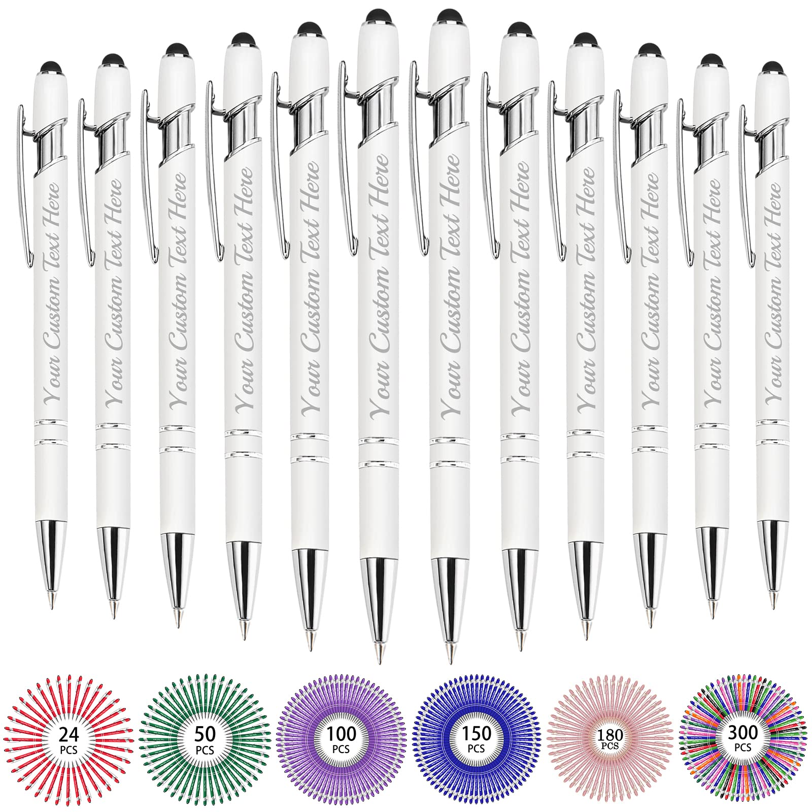 Hapelf Up to 500 Bulk Personalized Pens Custom Engraved Ballpoint Pen with Stylus Tip Retractable