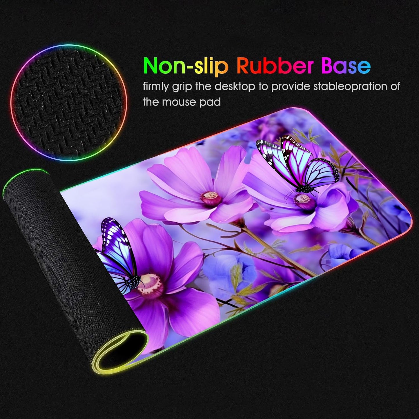 RGB Gaming Mouse Pad with Coffee Coaster, XXL Large Glowing LED Mousepad, Anti-Slip Rubber Base