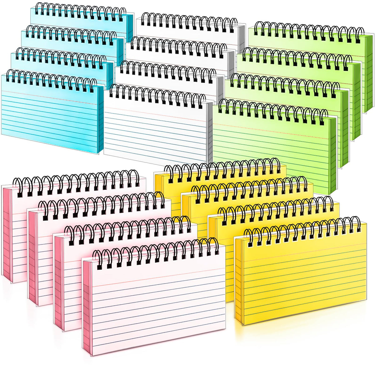 MotBach Colorful 1000 PCS Spiral Index Cards 3x5 Inch Flash Cards with Ring Lined Note Card Book