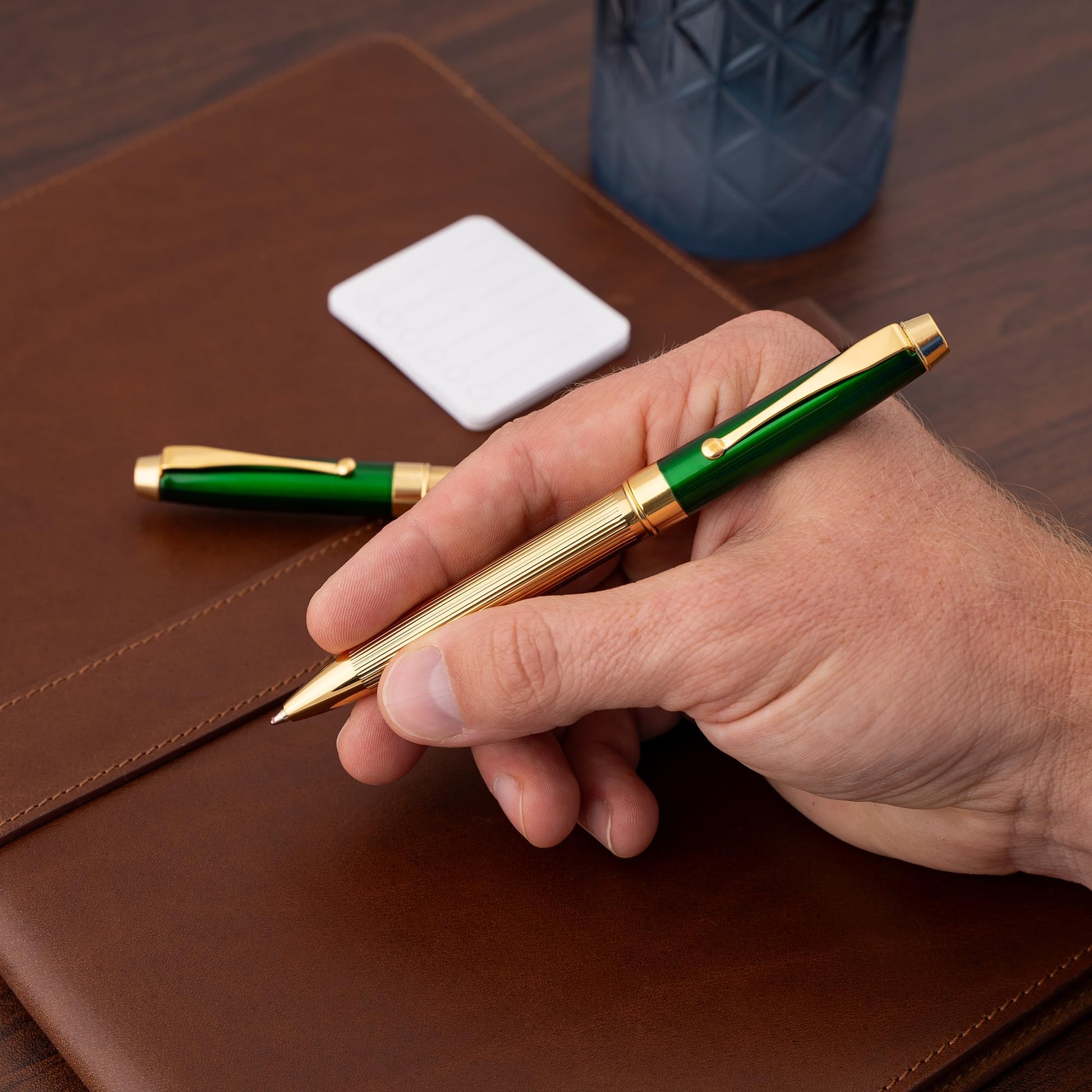 Braxton Personalized Ballpoint and Rollerball Set, Green Lacquer, 18K Gold