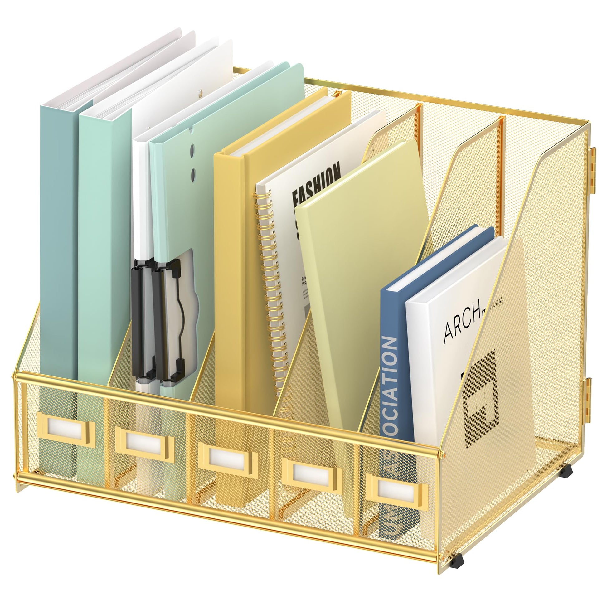 SUPEASY Desk Organizers Metal Desk Magazine File Holder with 5 Vertical Compartments Rack File