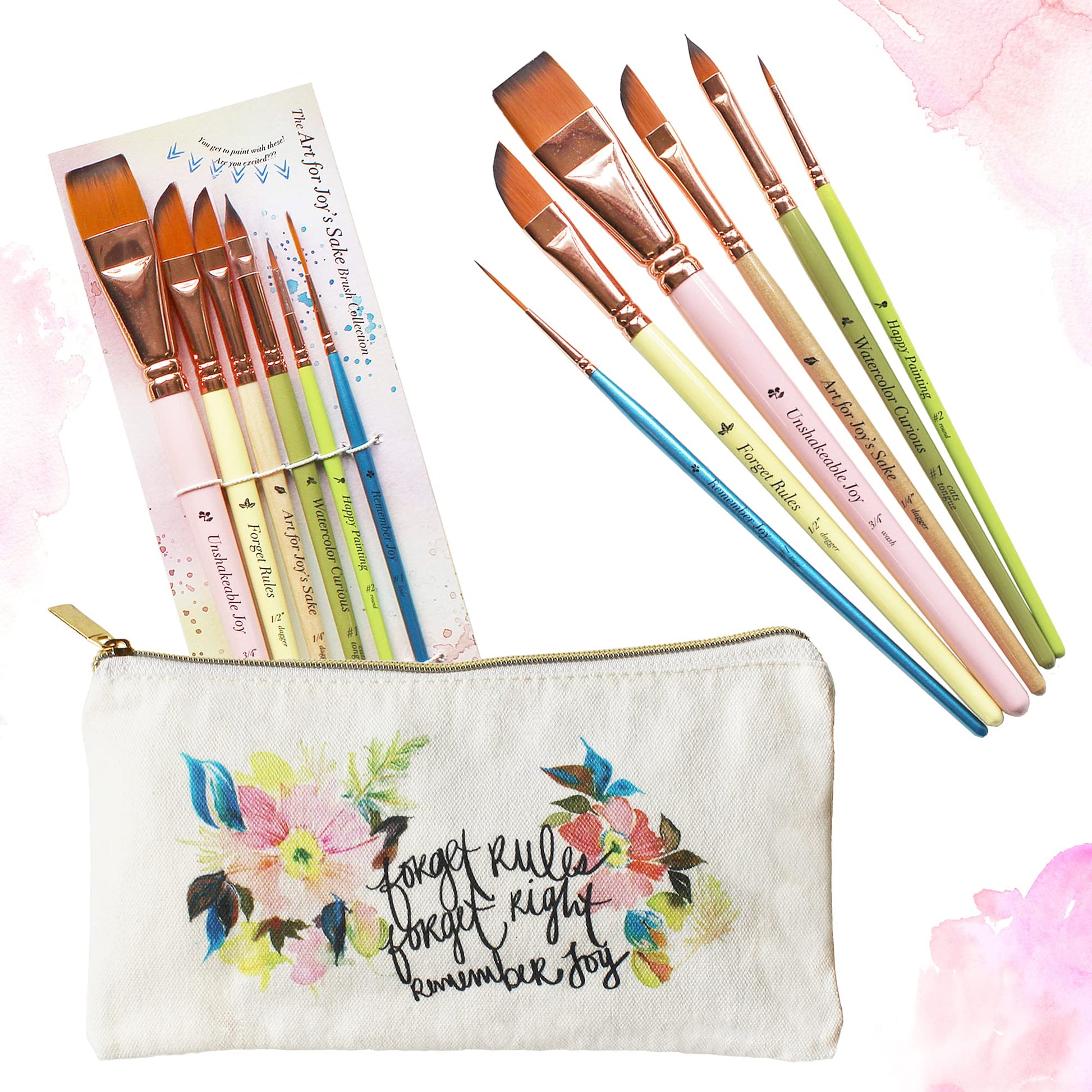 Travel Watercolor Brushes by Kristy Rice + Pouch-Set of 6 Watercolor Paint Brushes for Beginners &