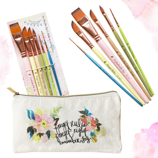Travel Watercolor Brushes by Kristy Rice + Pouch-Set of 6 Watercolor Paint Brushes for Beginners &