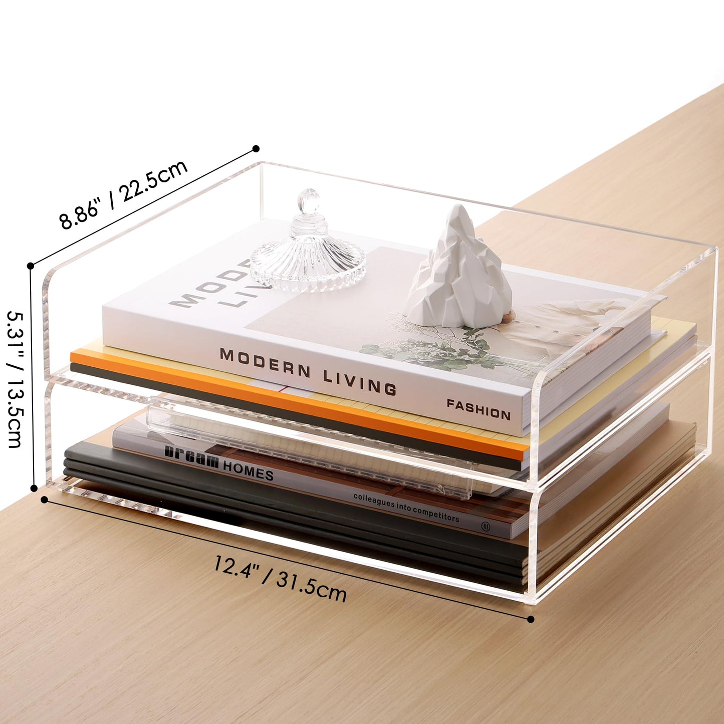 SANRUI Acrylic Desk Organizer Stackable Paper Tray, Letter Size Tray 2-Pack