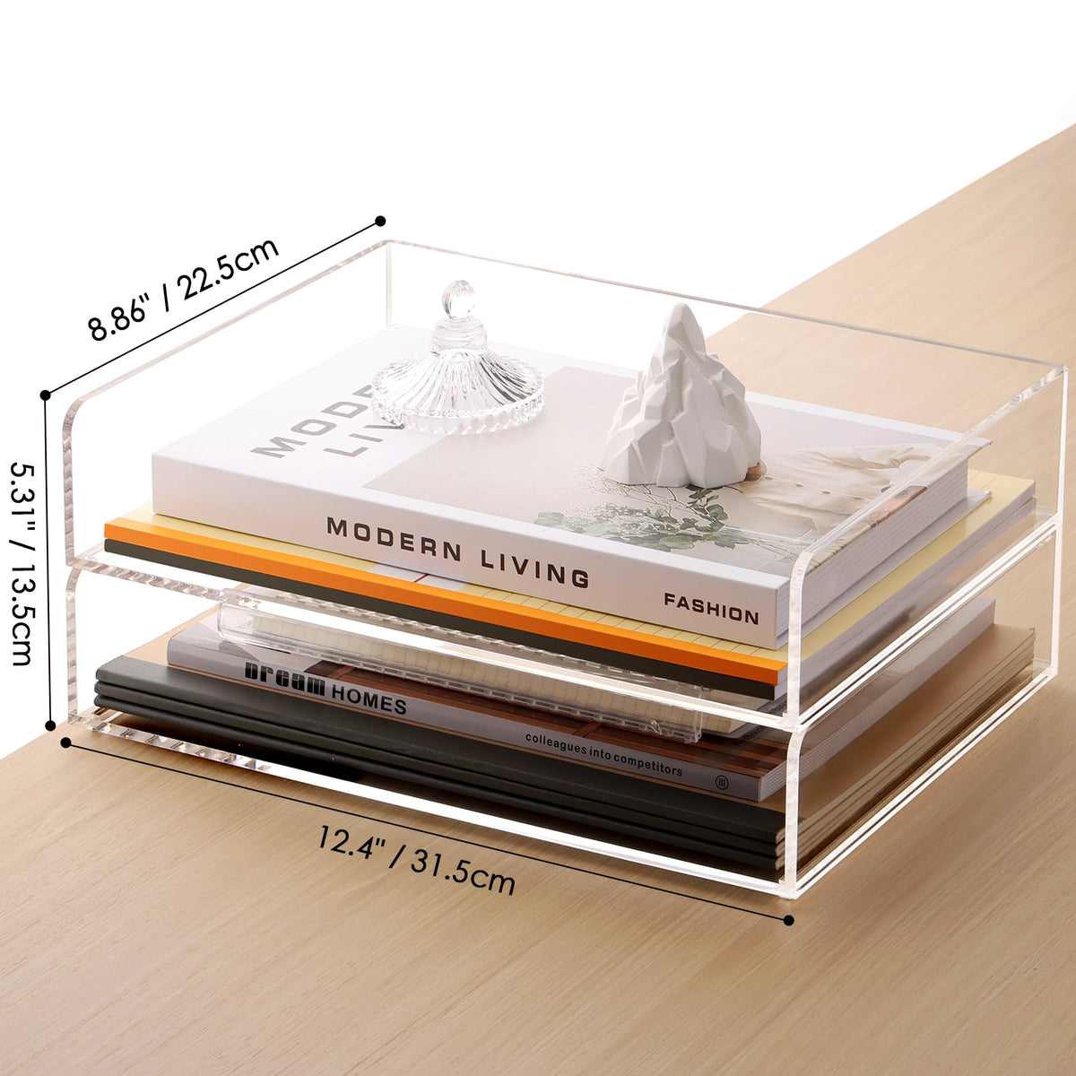 SANRUI Acrylic Desk Organizer Stackable Paper Tray, Letter Size Tray 2-Pack