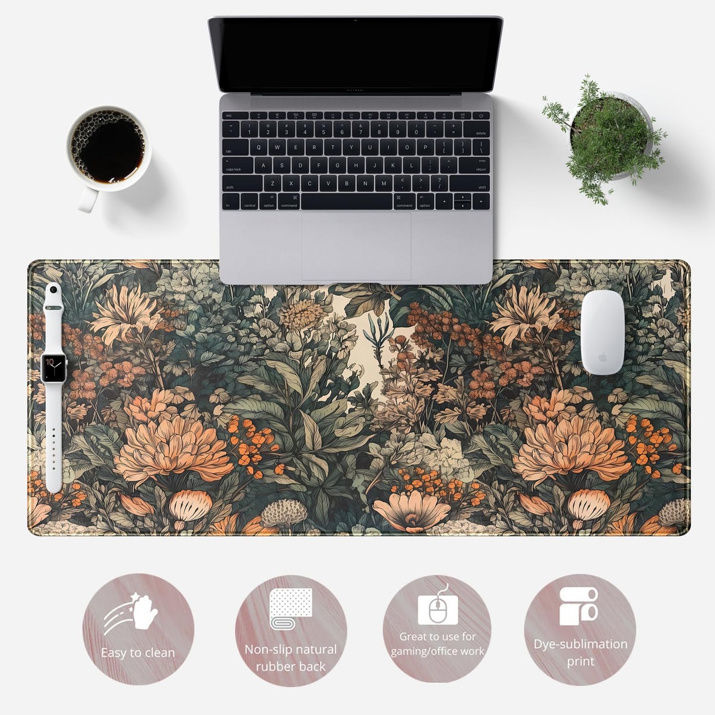 Flower Vintage Desk Pad Aesthetic Desk Mat Flower Mouse Pad Computer Big Mousepad Non-Slip Base