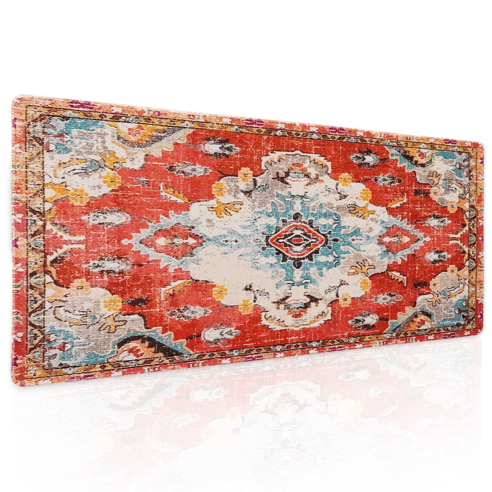 Vintage Rug Mouse Pad XL Red Orange Retro Carpet Aesthetic Extended Table Mat 80X30 cm Non-Slip
