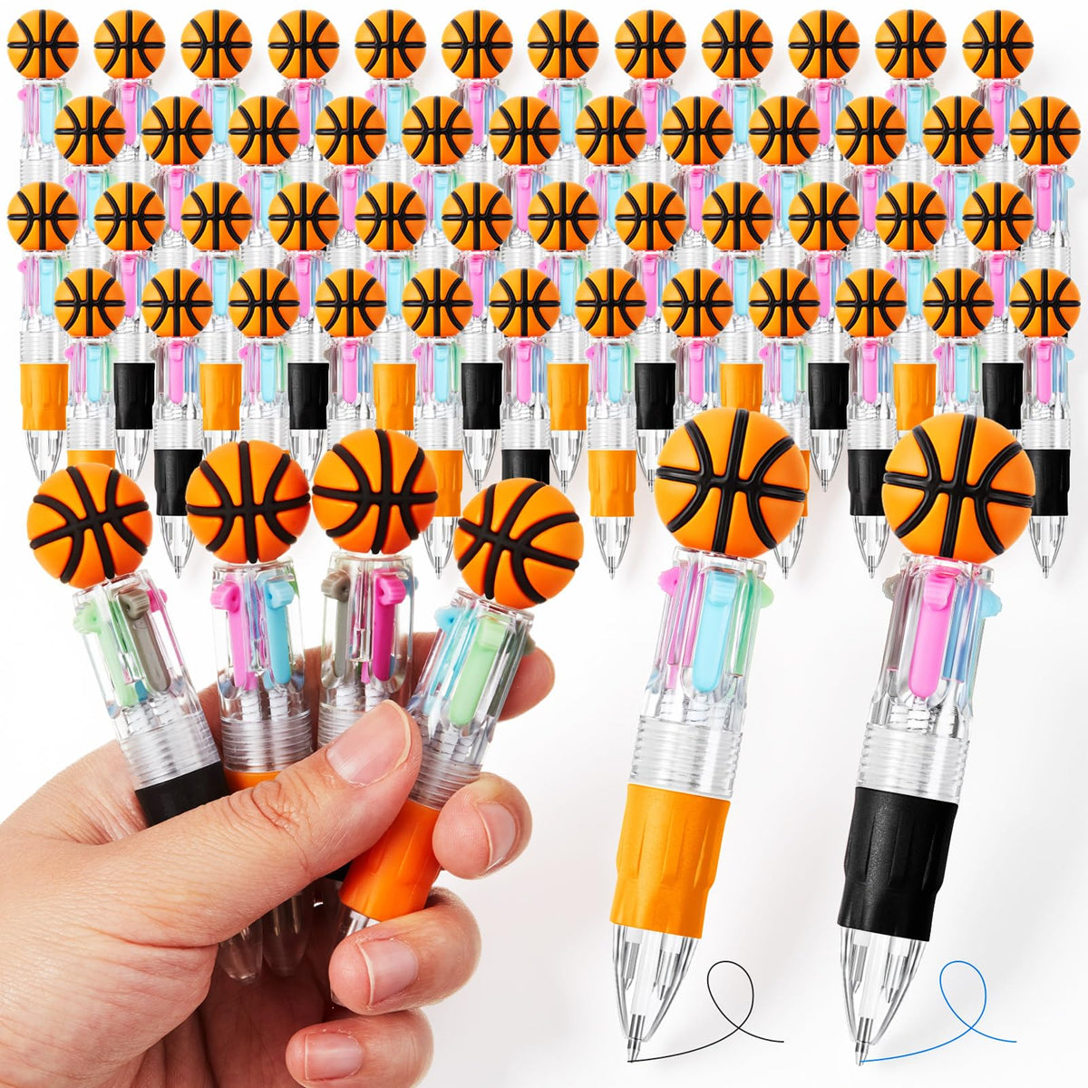 Kosiz 48 Pack Basketball Party Favors Multicolor 4 in 1 0.5mm Ballpoint Pen