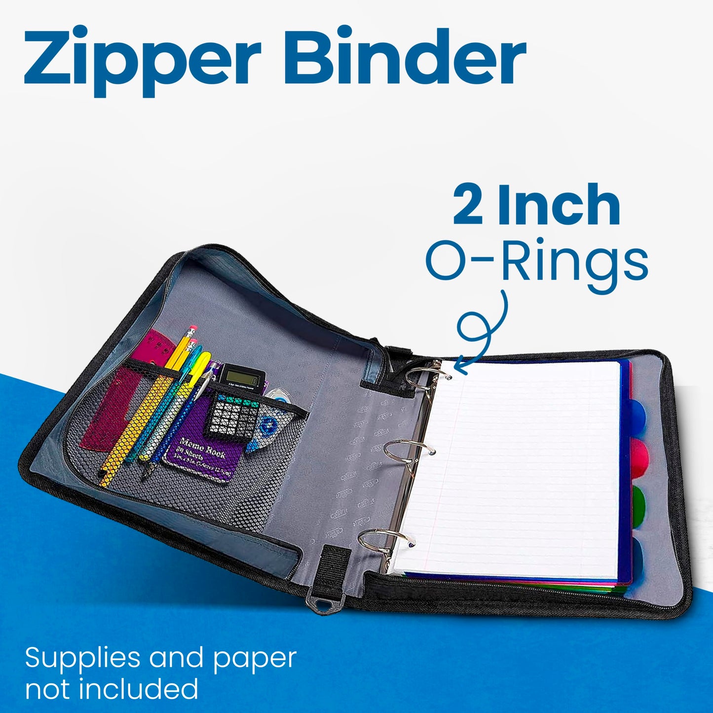 Case-it School Zipper Binder | 2-Inch O-Rings | 350-Sheet | D-251 Jet Black