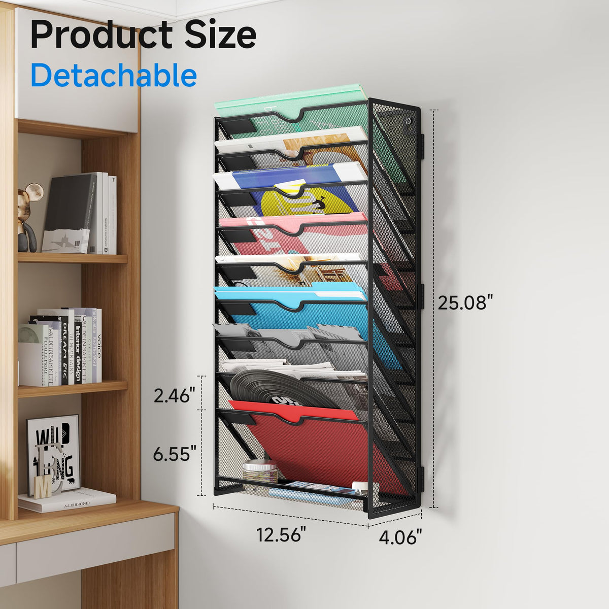 Lavatino 10-Tier Hanging File Organizer, Wall Mount File Holder for Mails Folders Papers Magazine