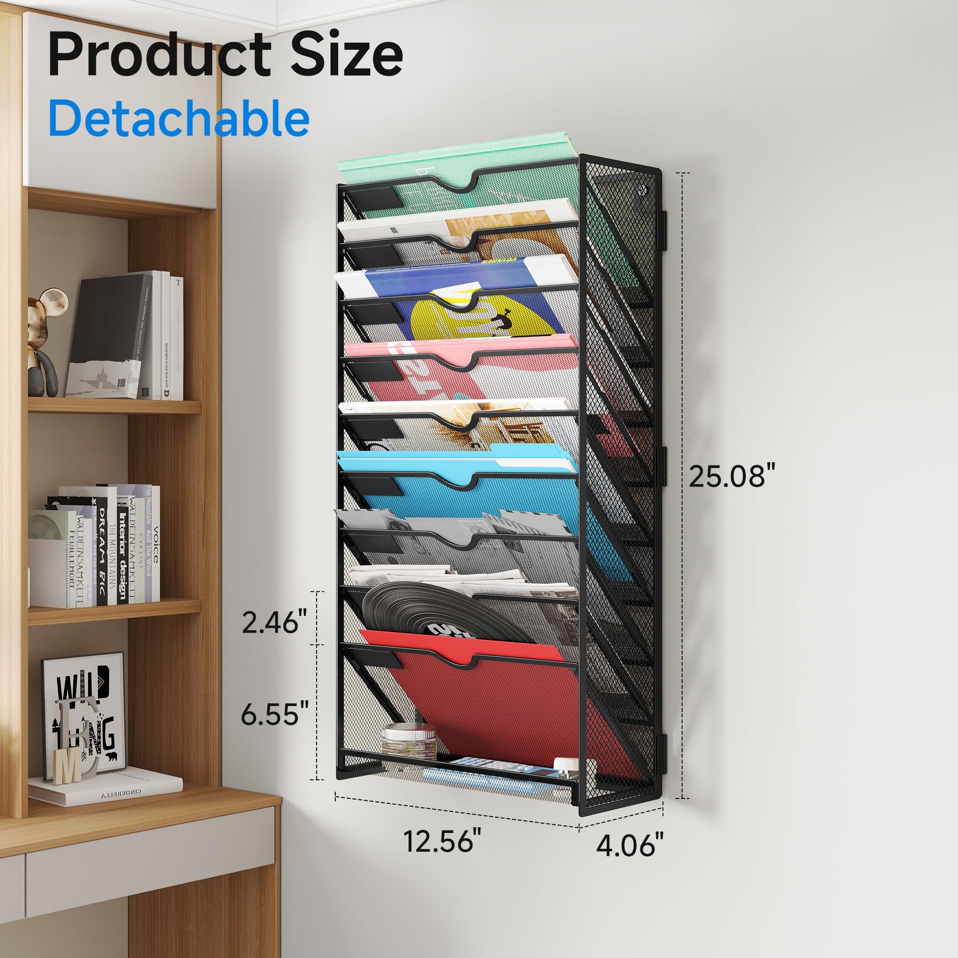 Lavatino 10-Tier Hanging File Organizer, Wall Mount File Holder for Mails Folders Papers Magazine