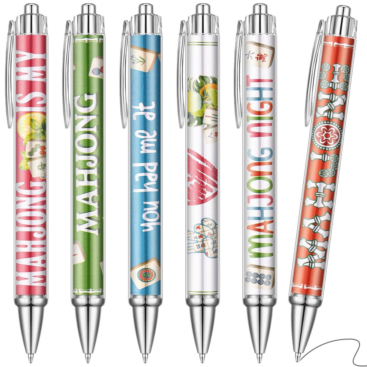 Weekgrat 48 Pcs Mahjong Ballpoint Pens Gift Bulk for Women Chinese Black Ink Retractable Ballpoint