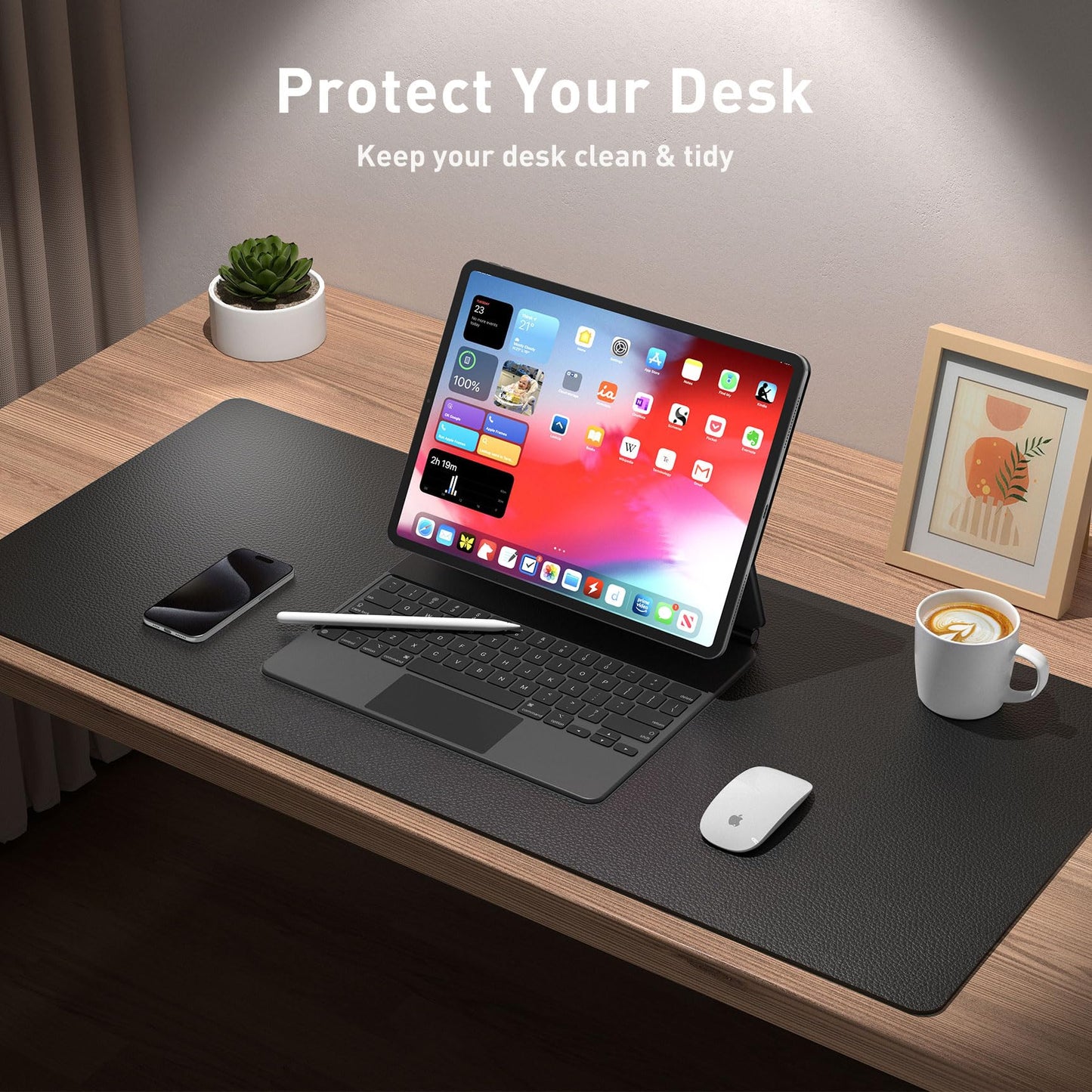 Aothia Leather Desk Pad Protector, Mouse Pad, Office Desk Mat, Non-Slip PU Leather Desk Blotter