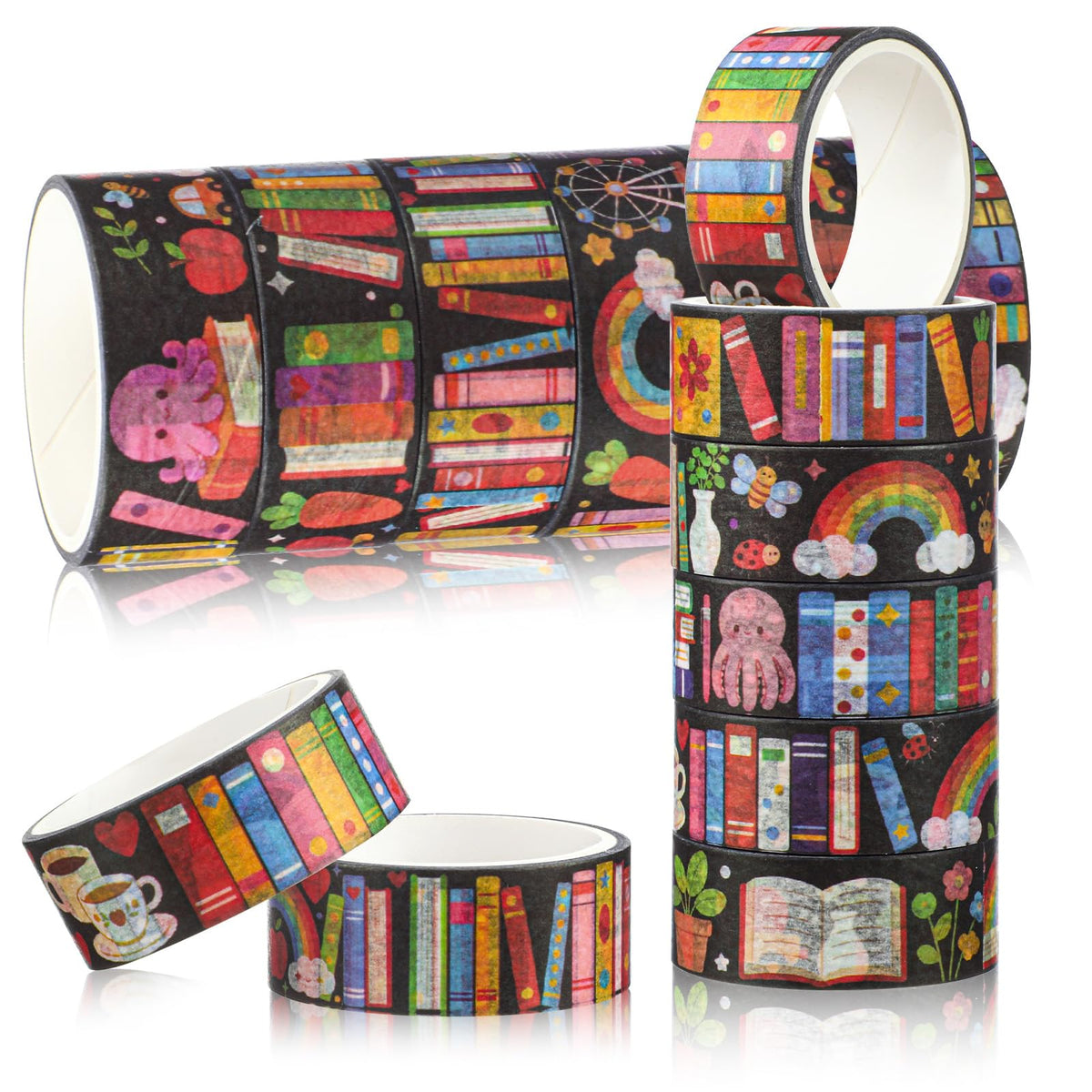 Janlaugh 24 Rolls Book Washi Tape for Craft, Reading Washi Tapes, Rainbow