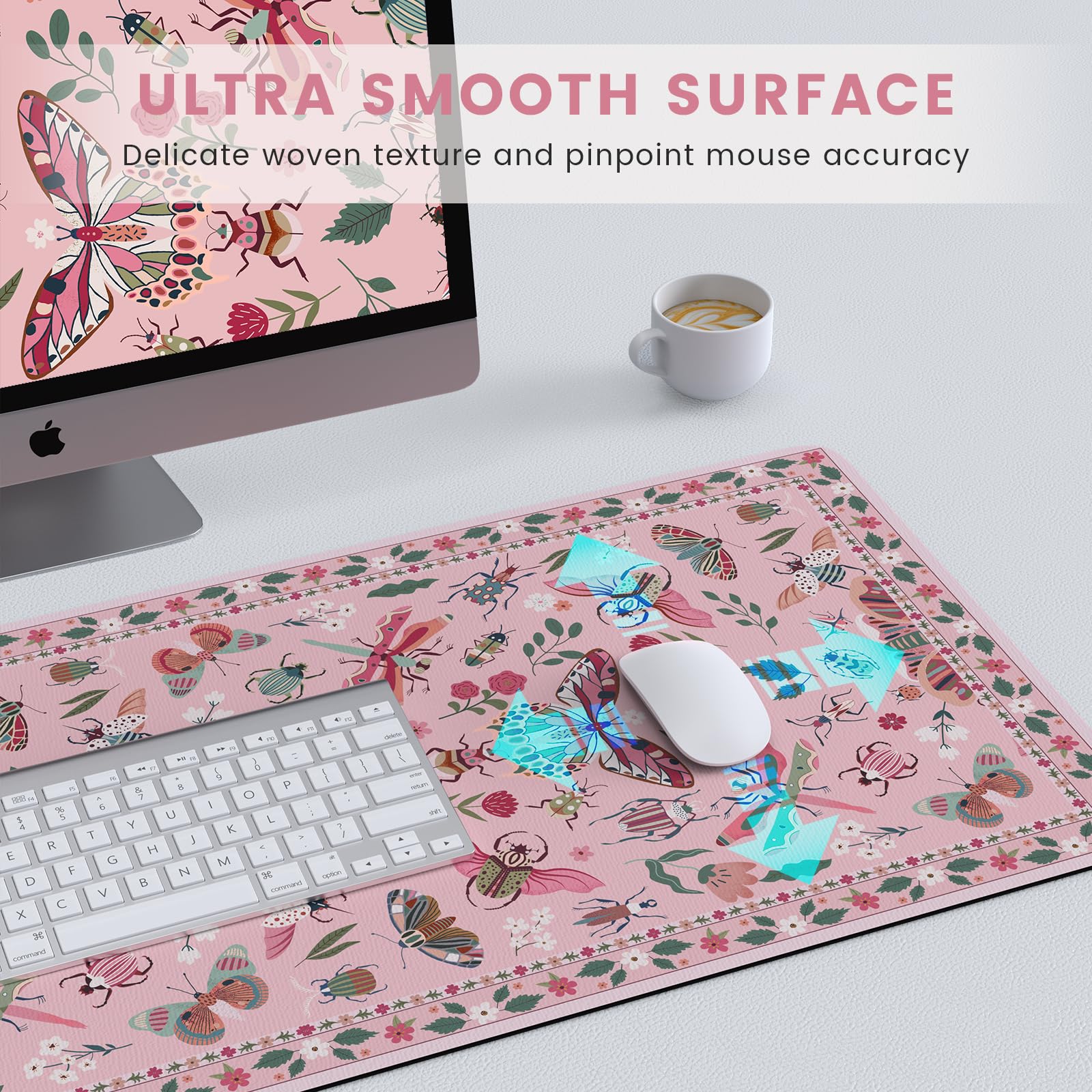 HAOCOO Cute Desk Mat for Women, Pink Keyboard and Mouse Pad for Desk