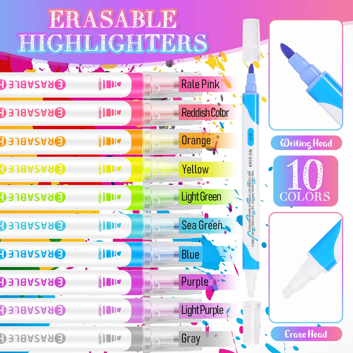 Zhehao 40 Pcs Erasable Highlighters Set, 10 Assorted Pastel Colors