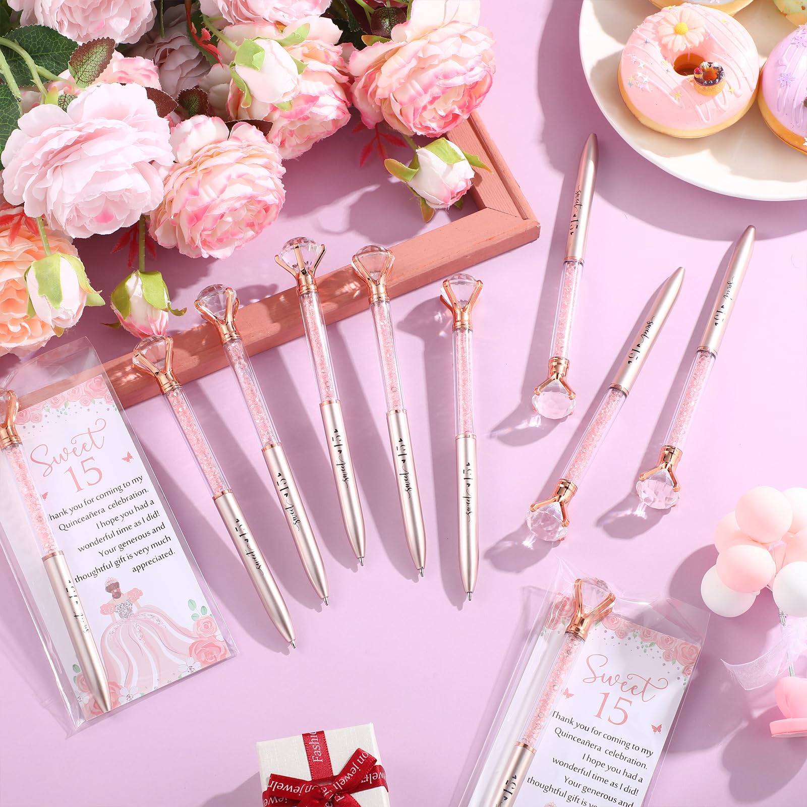 Sayglossy 50 Set Quinceanera Party Favor Sweet Gift, 15th, Rose Gold