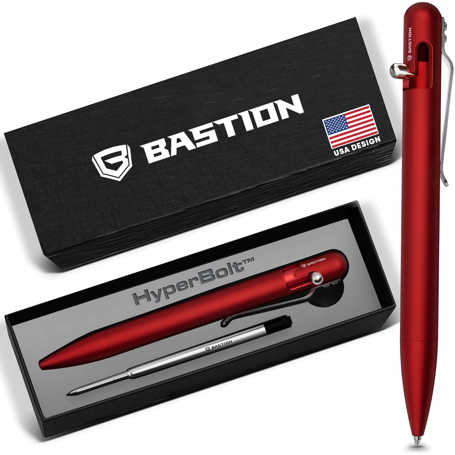 BASTION Bolt Action Pen, Aluminum Red, Premium Metal Writing Pen, EDC