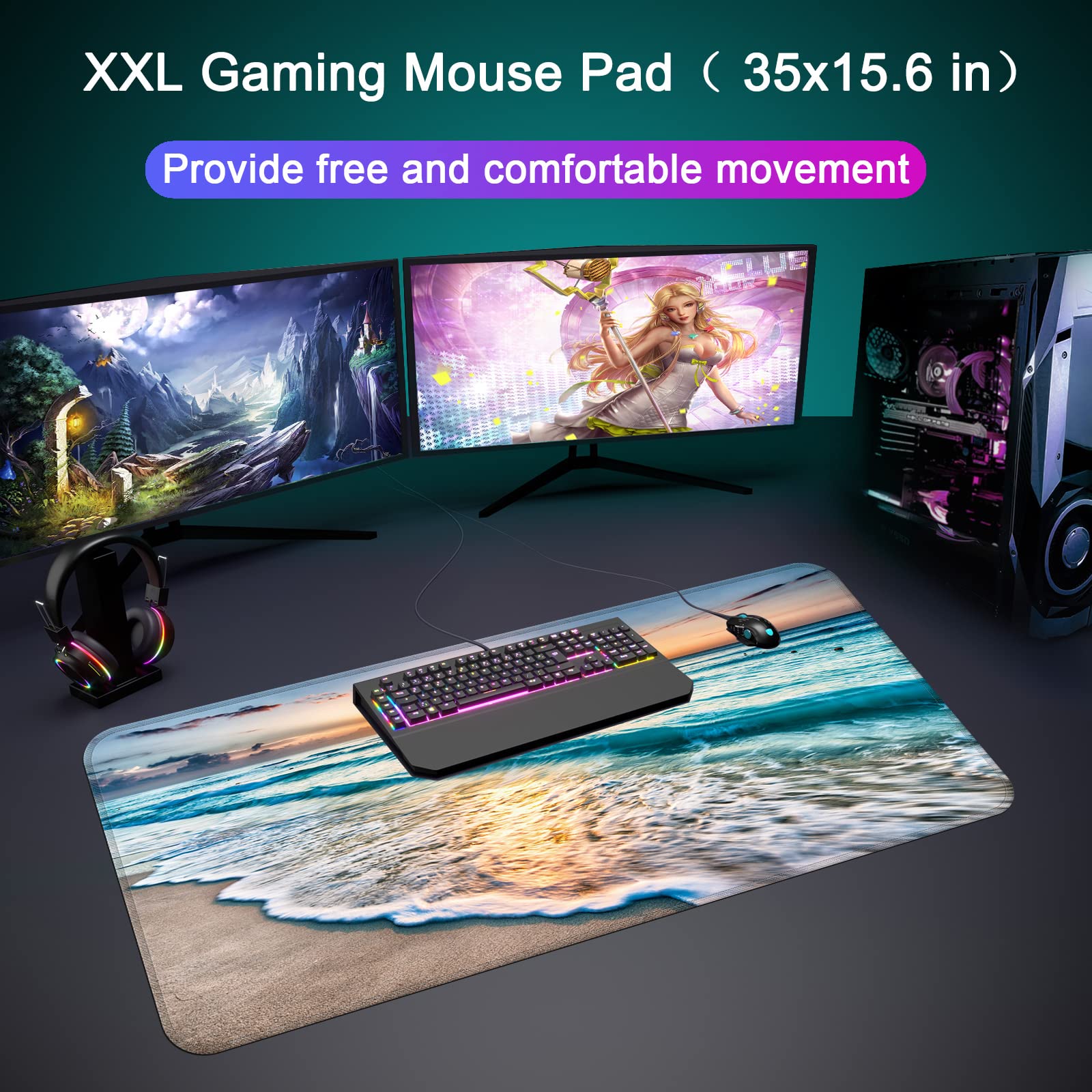 Wiabsi Desk Mat Pad,Large XXL Extended Mouse Pad Mat for Desktop Keyboard