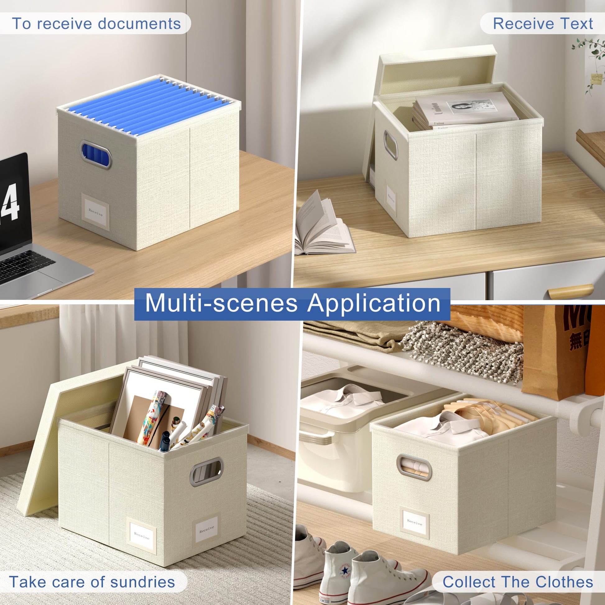 GRSQYS 2Pack File Box with Lid with One-Piece Plastic Frame Slides