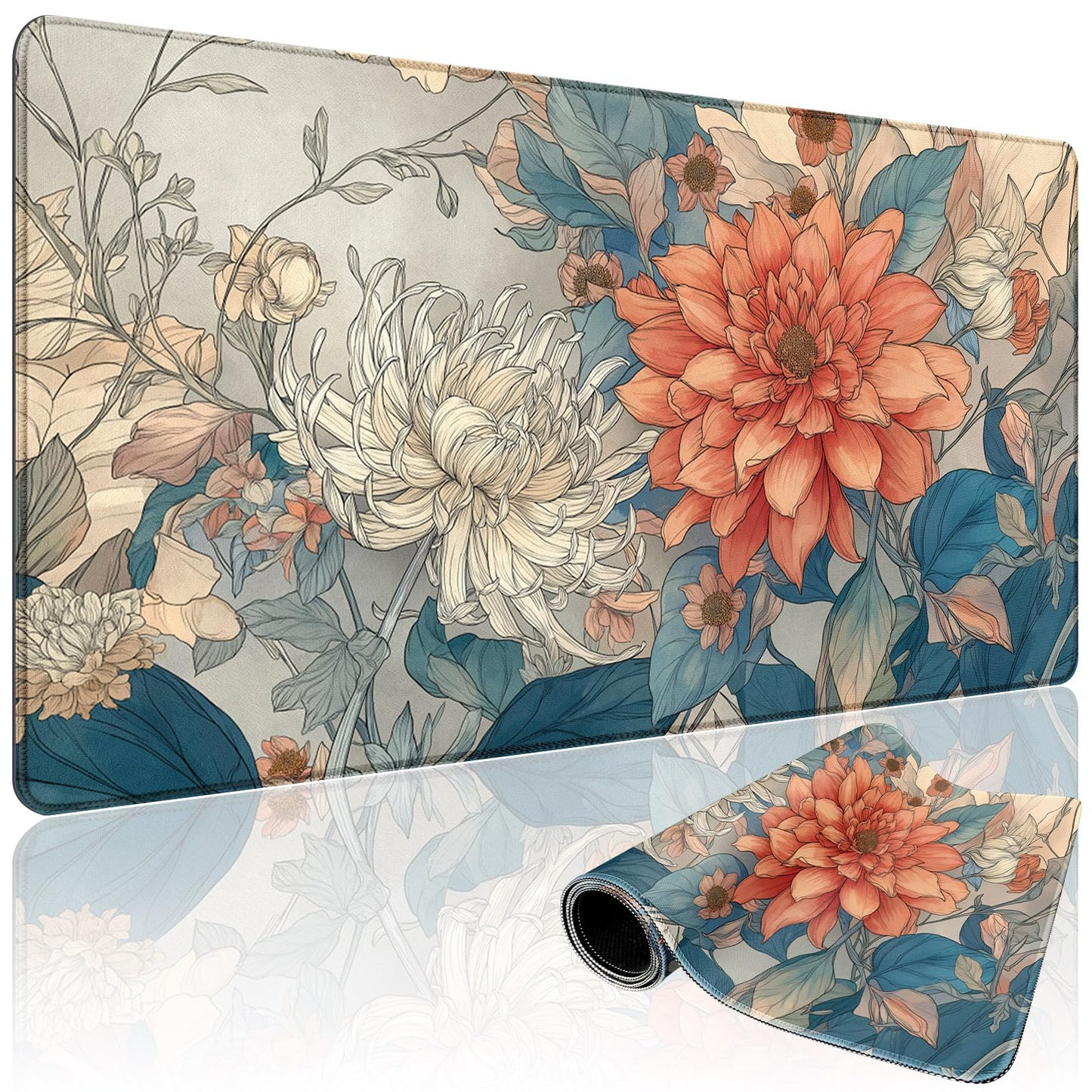 Mcapirivo Japanese Floral Large Gaming Mouse Pad Desk Mat 31.5"x15.7"
