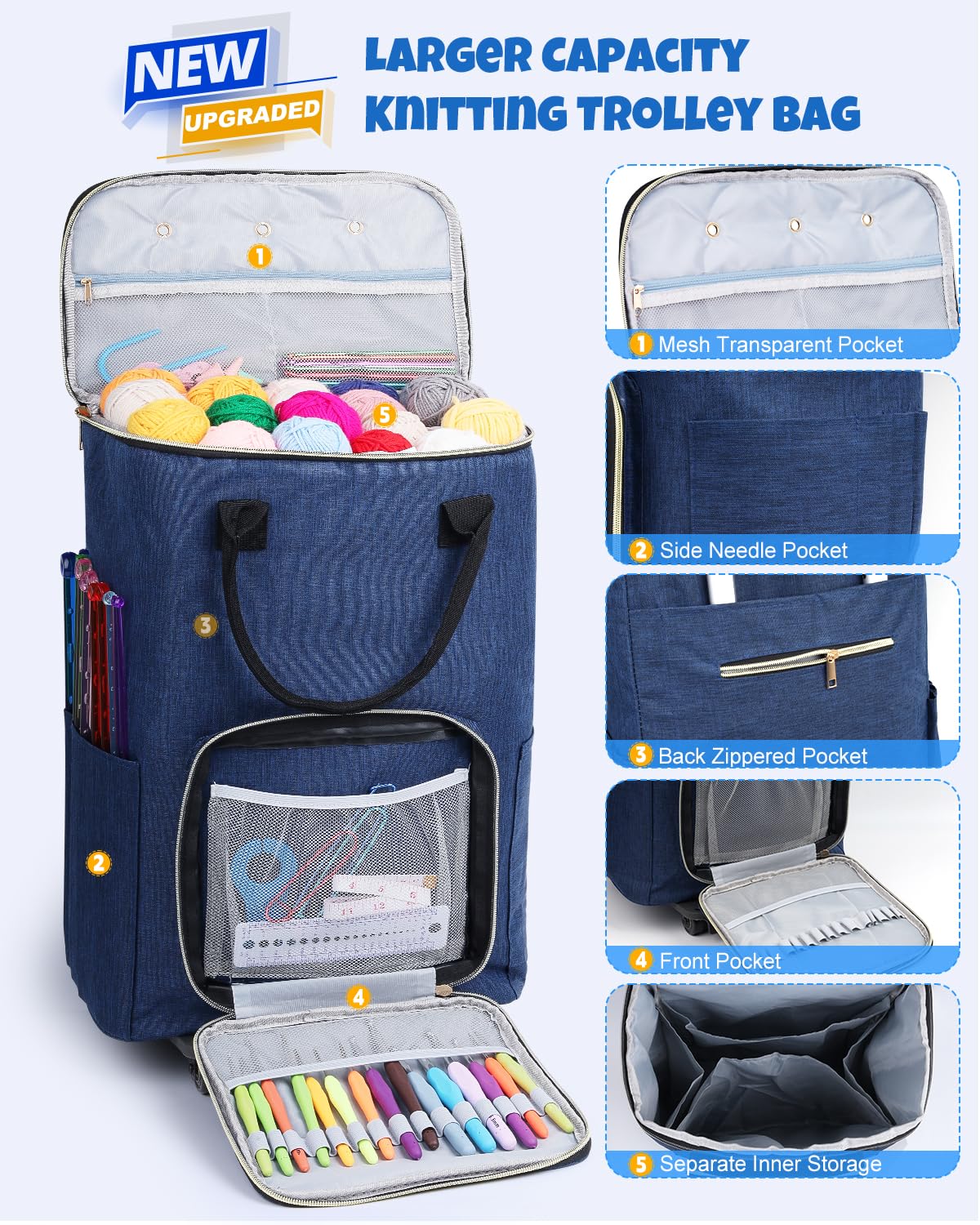 Coopay Portable Crochet Bag, Extra Large Yarn Storage for Crochet Accessories and Supplies, Yarn