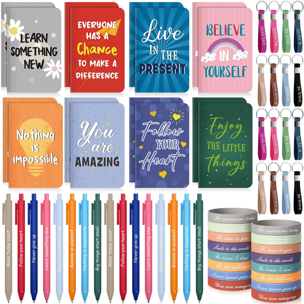 PerKoop 64 Pcs Inspirational Gift Bulk Notebooks Ballpoint Pen, Bright