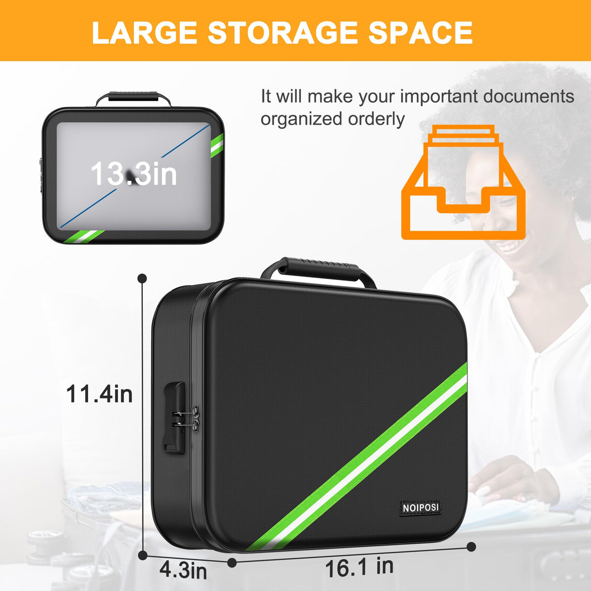 Noiposi Document Organizer with 5200℉ Heat Insulated, 16.1"x11.4"x4.3" Waterproof and Fireproof