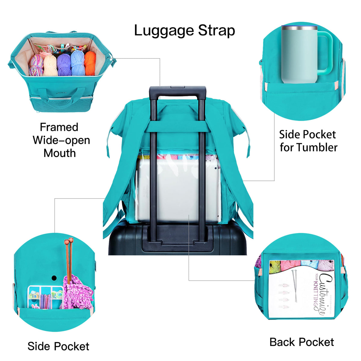 Leudes Crochet Bag Backpack for Yarn Storage Tote Travel Large Knitting Bag